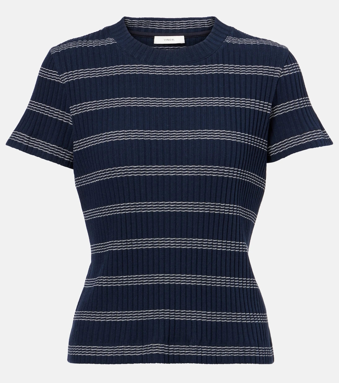 Vince - Ribbed-knit striped cotton-blend T-shirt