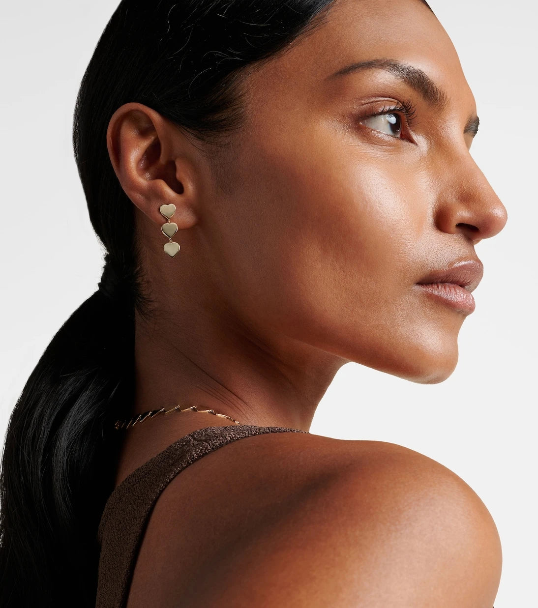 Sydney Evan - Pure Three Heart Linear 14kt gold earrings