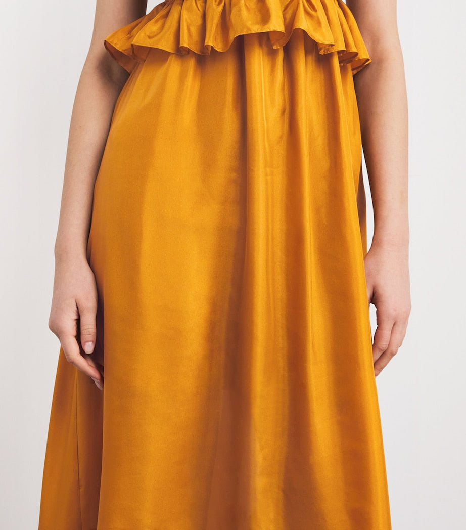 Yellow Silk Ruffle Rhiannon Maxi Dress