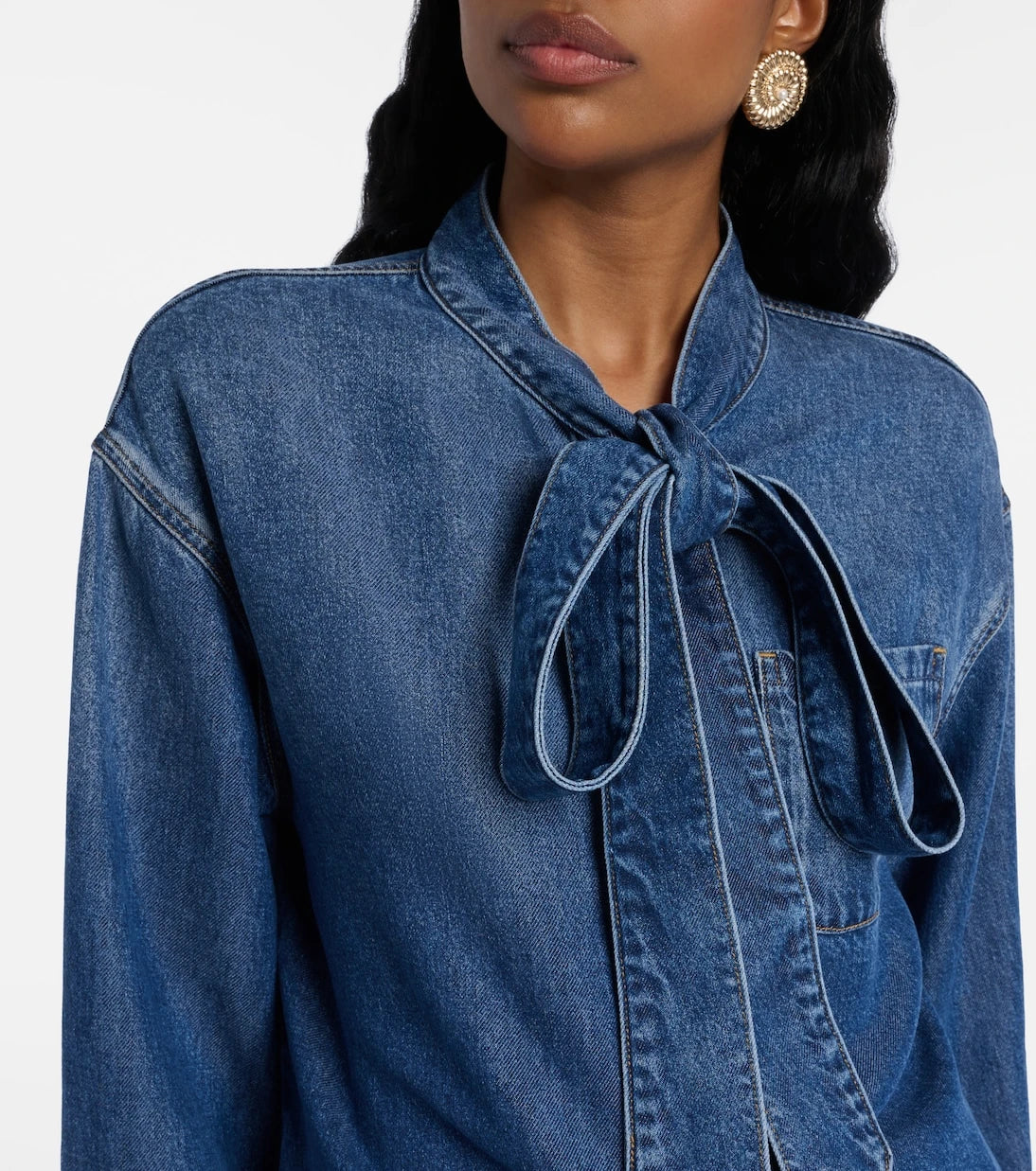 Self-Portrait - Bow-detail denim shirt