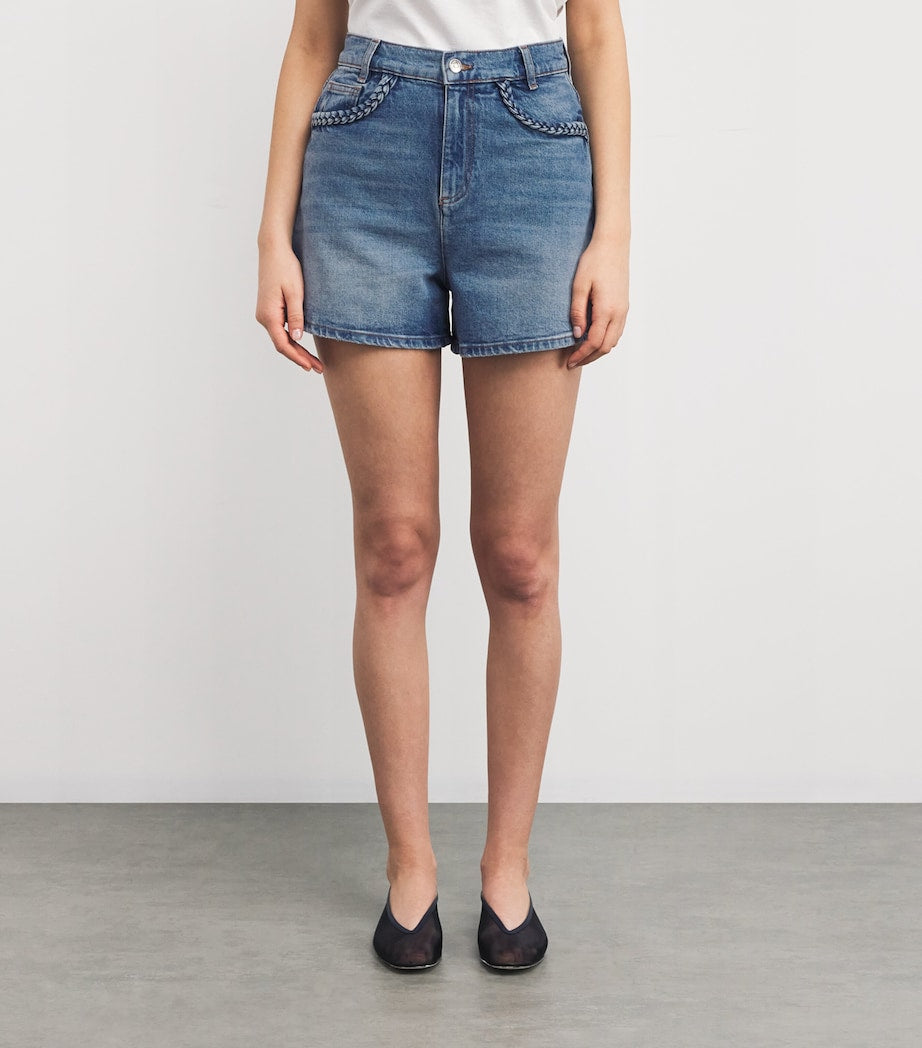Blue Denim Braided-Trim Shorts