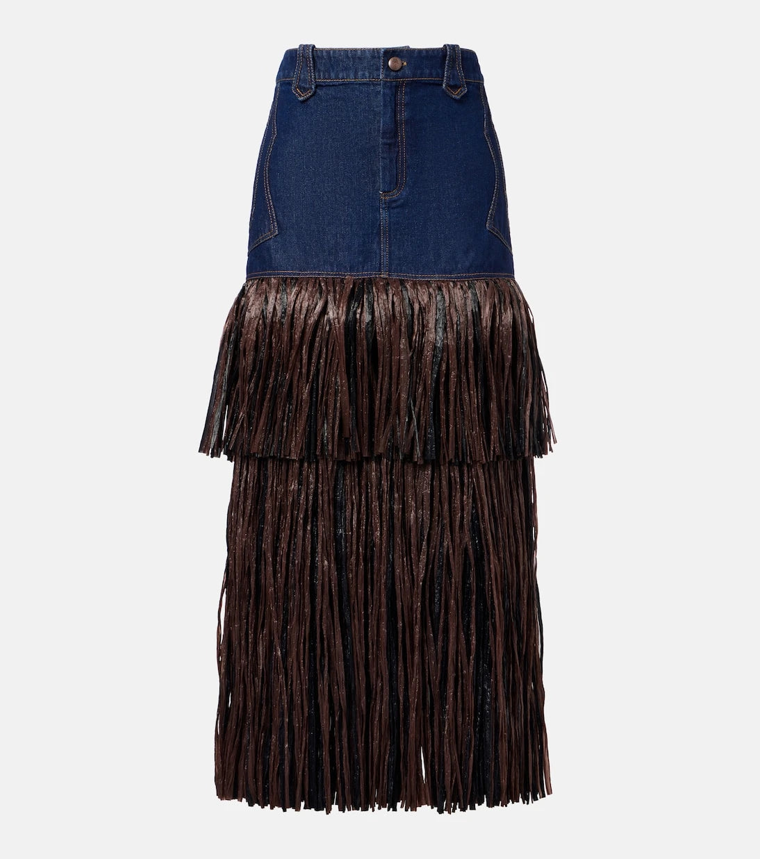 Johanna Ortiz - Fringed denim maxi dress