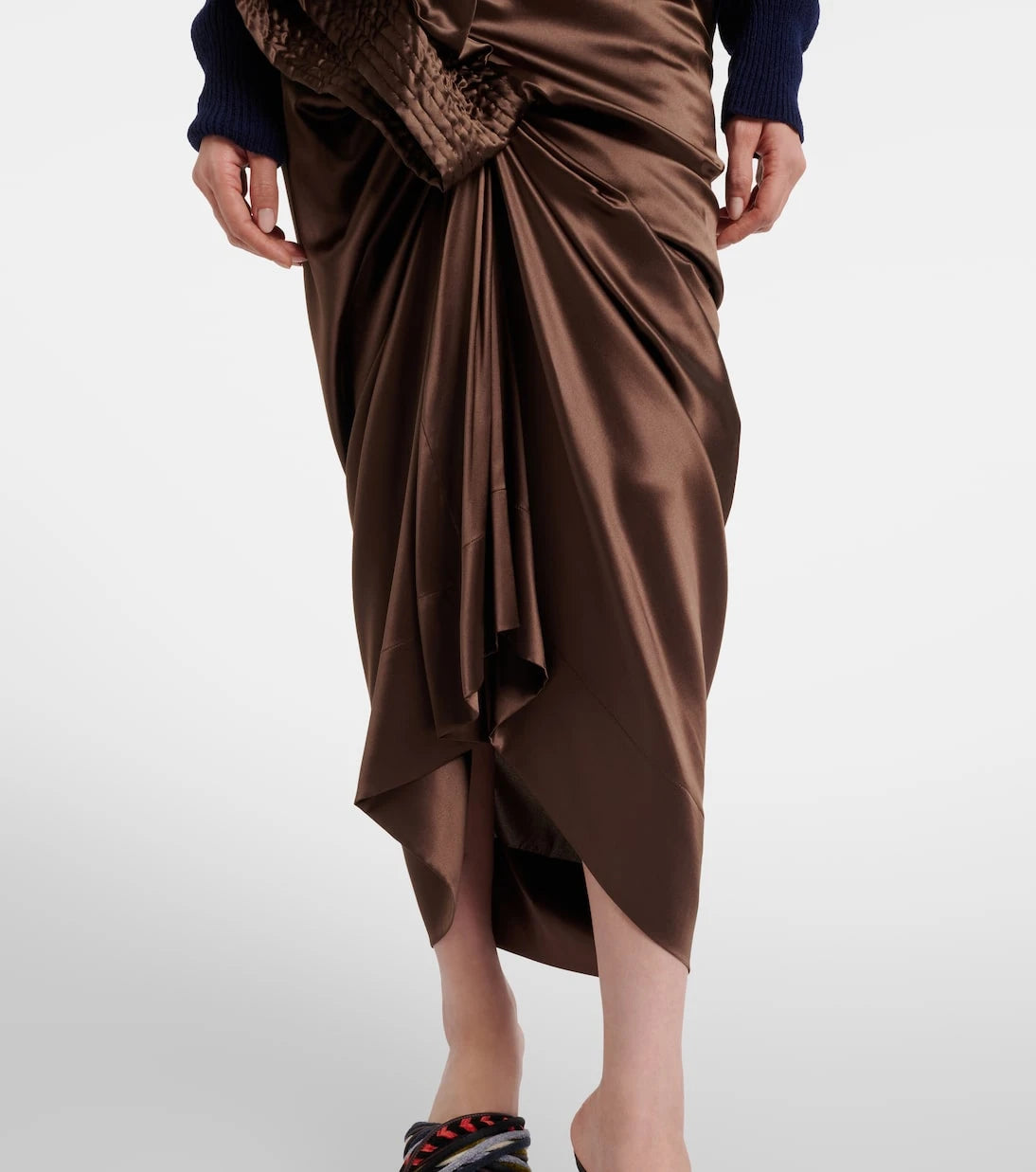 Dries Van Noten - Draped silk-blend satin midi skirt