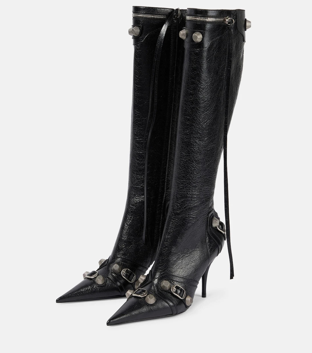 Balenciaga - حذاء Cagole الجلدي ذو الرقبة العالية للركبة
