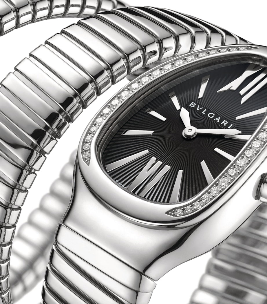 Stainless Steel and Diamond Serpenti Tubogas Watch 35mm