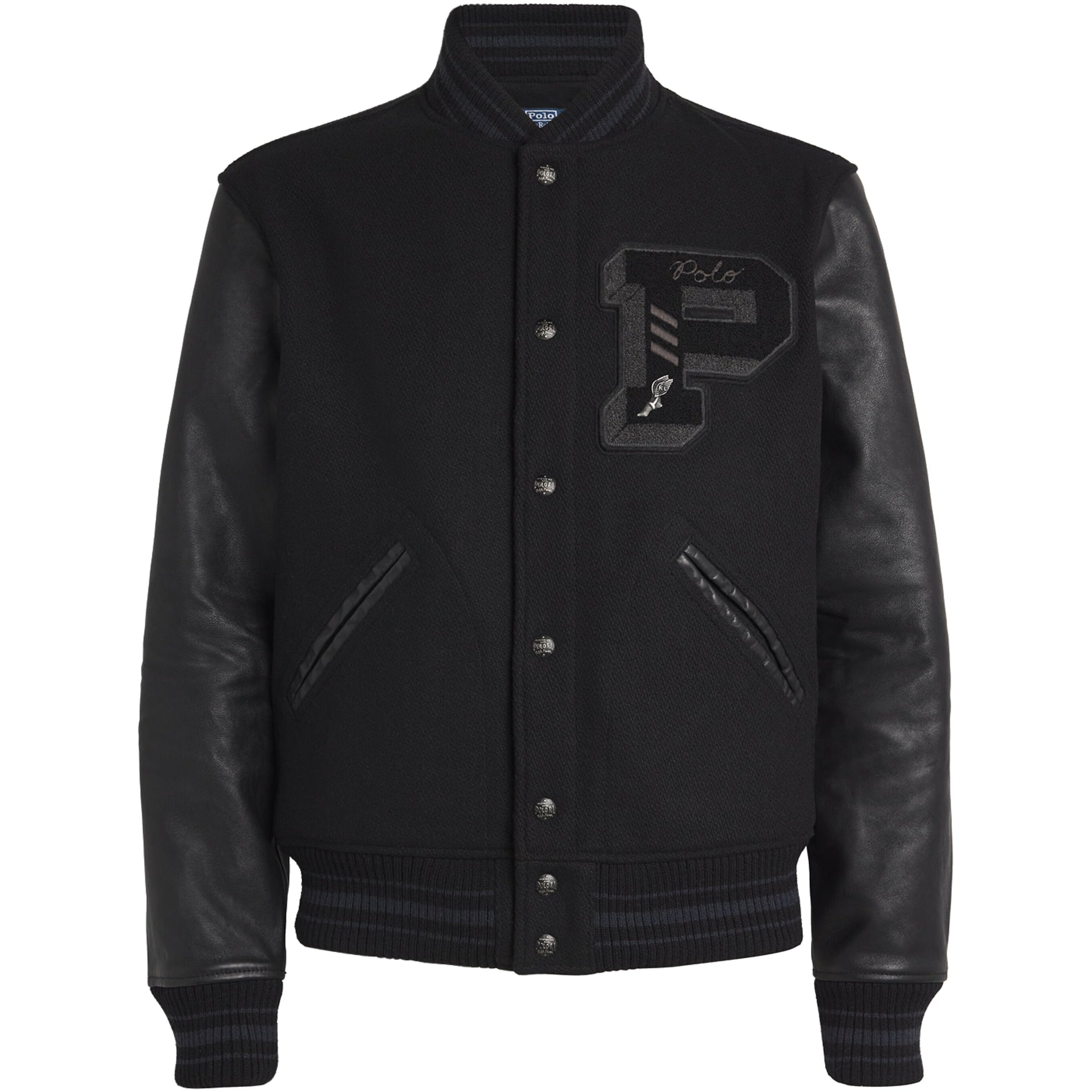 Polo Ralph Lauren Black Wool-Blend Appliqué Bomber Jacket