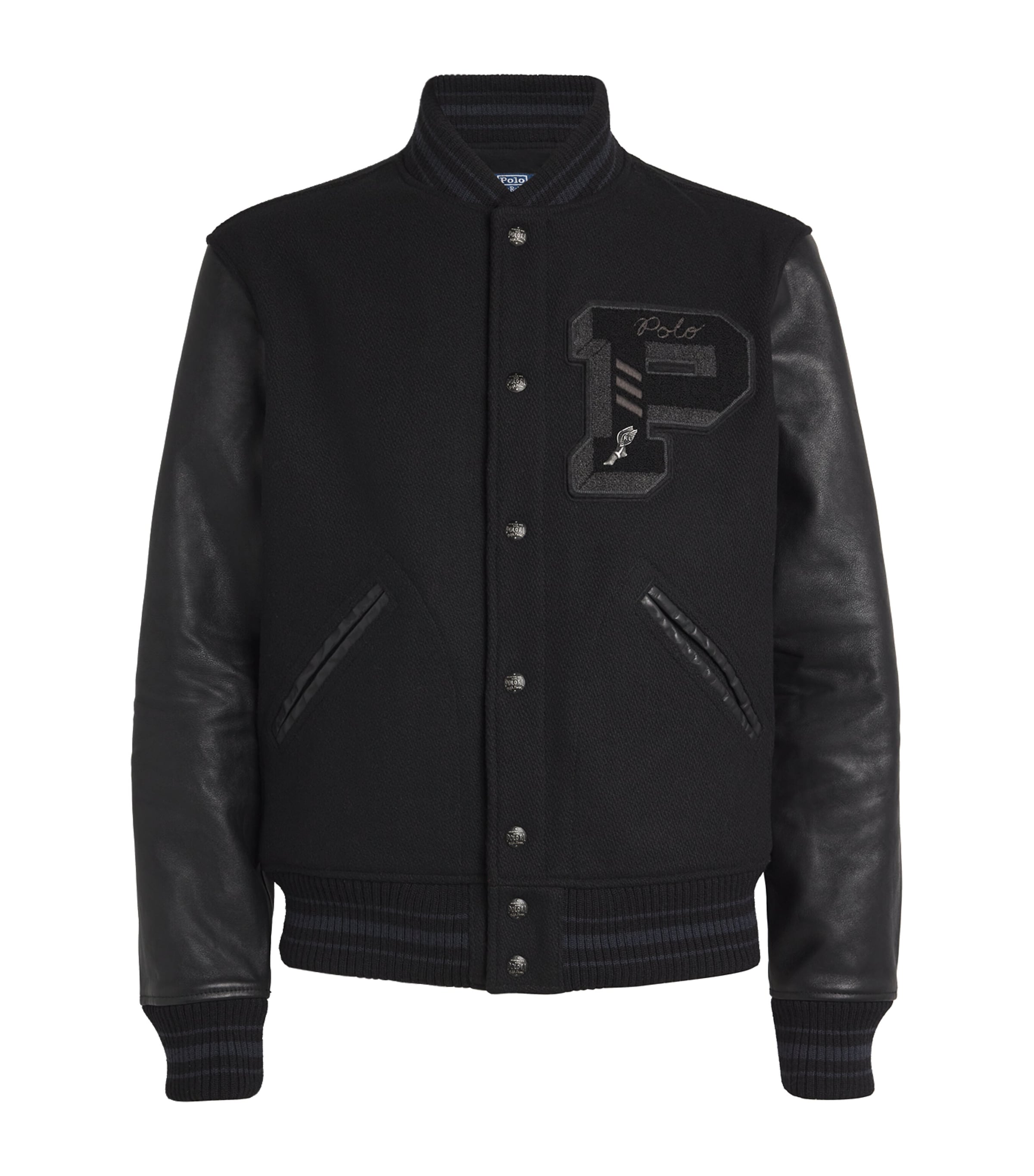 Polo Ralph Lauren Black Wool-Blend Appliqué Bomber Jacket