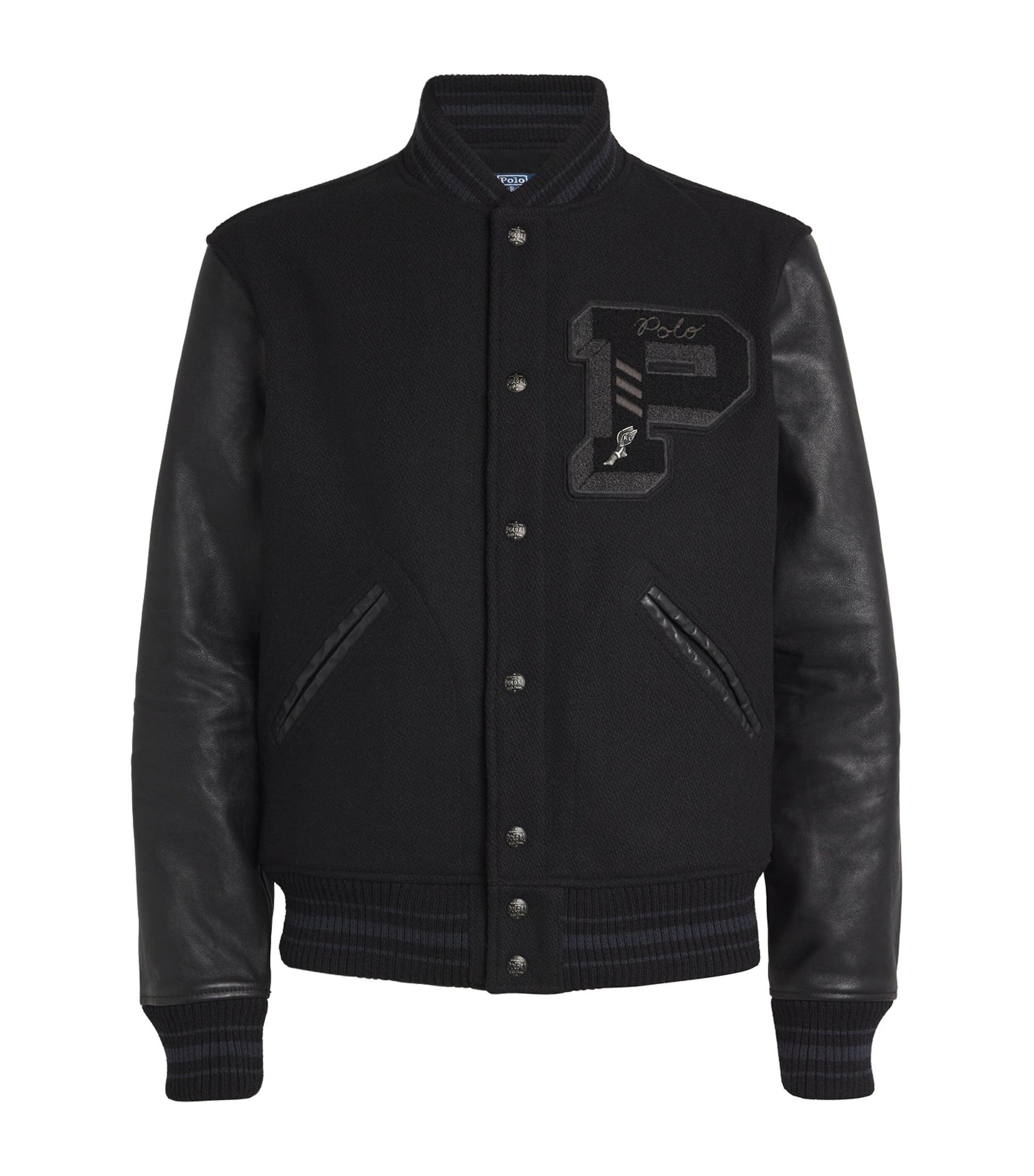 Polo Ralph Lauren Black Wool-Blend Appliqué Bomber Jacket