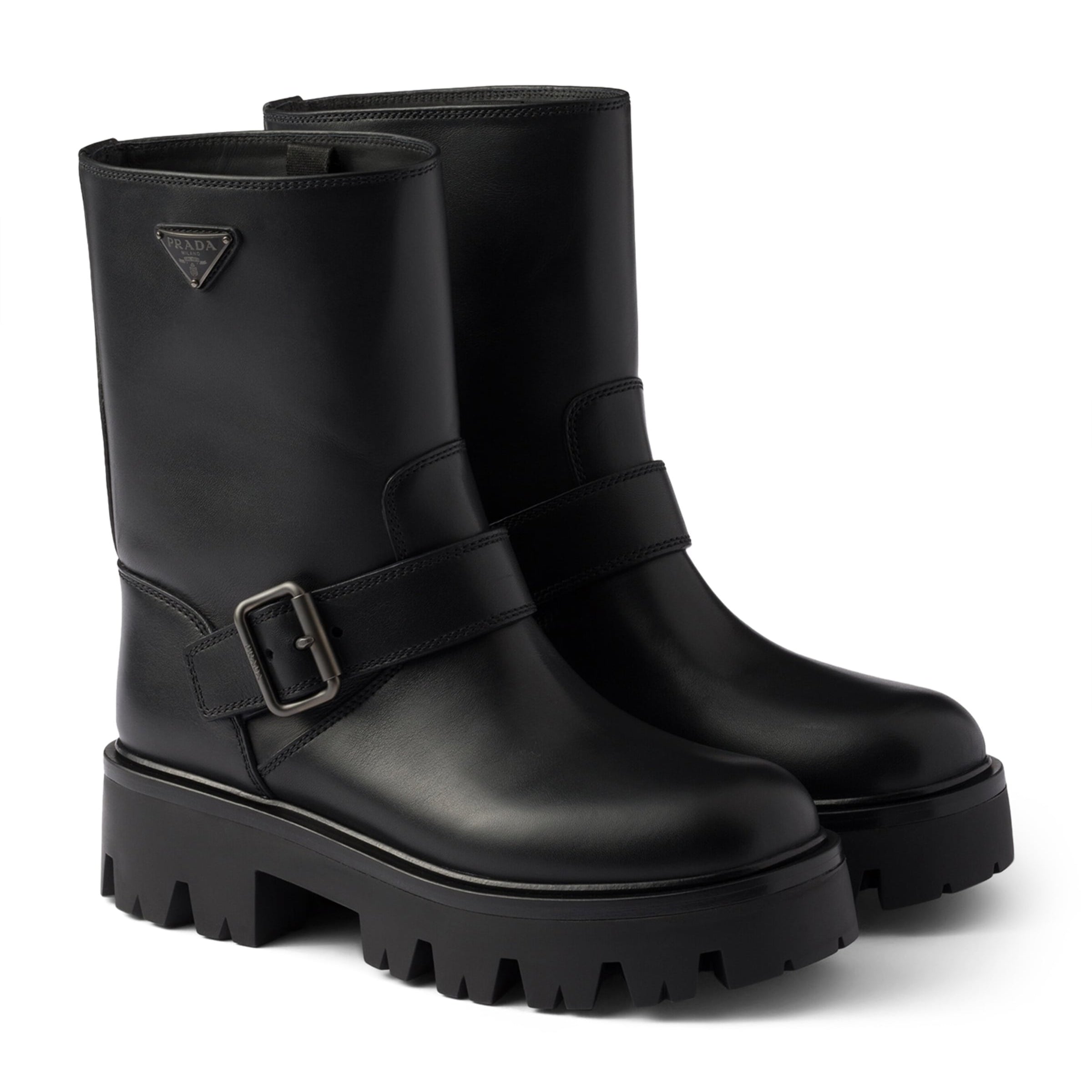 Prada Black Leather Biker Boots