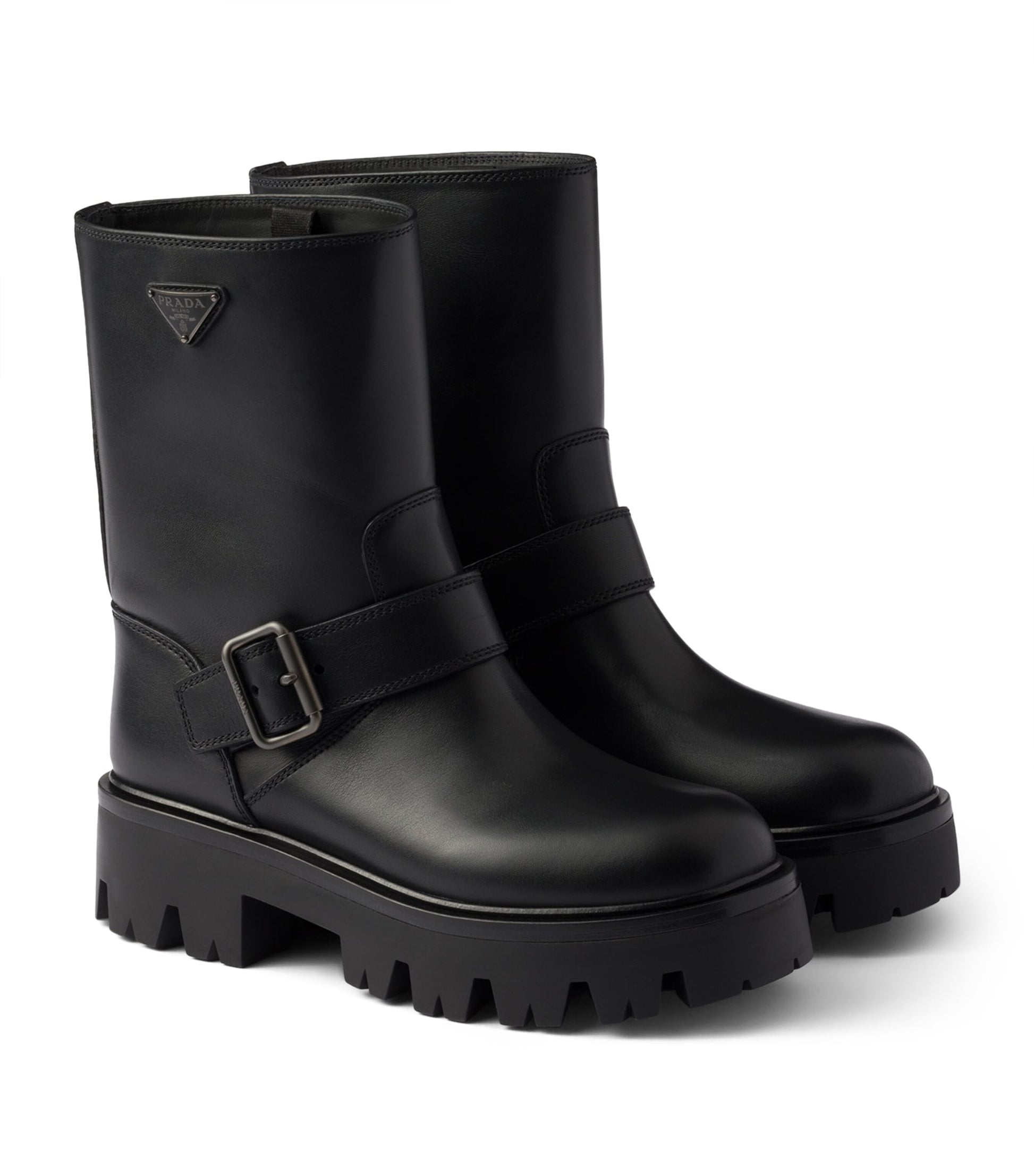 Prada Black Leather Biker Boots