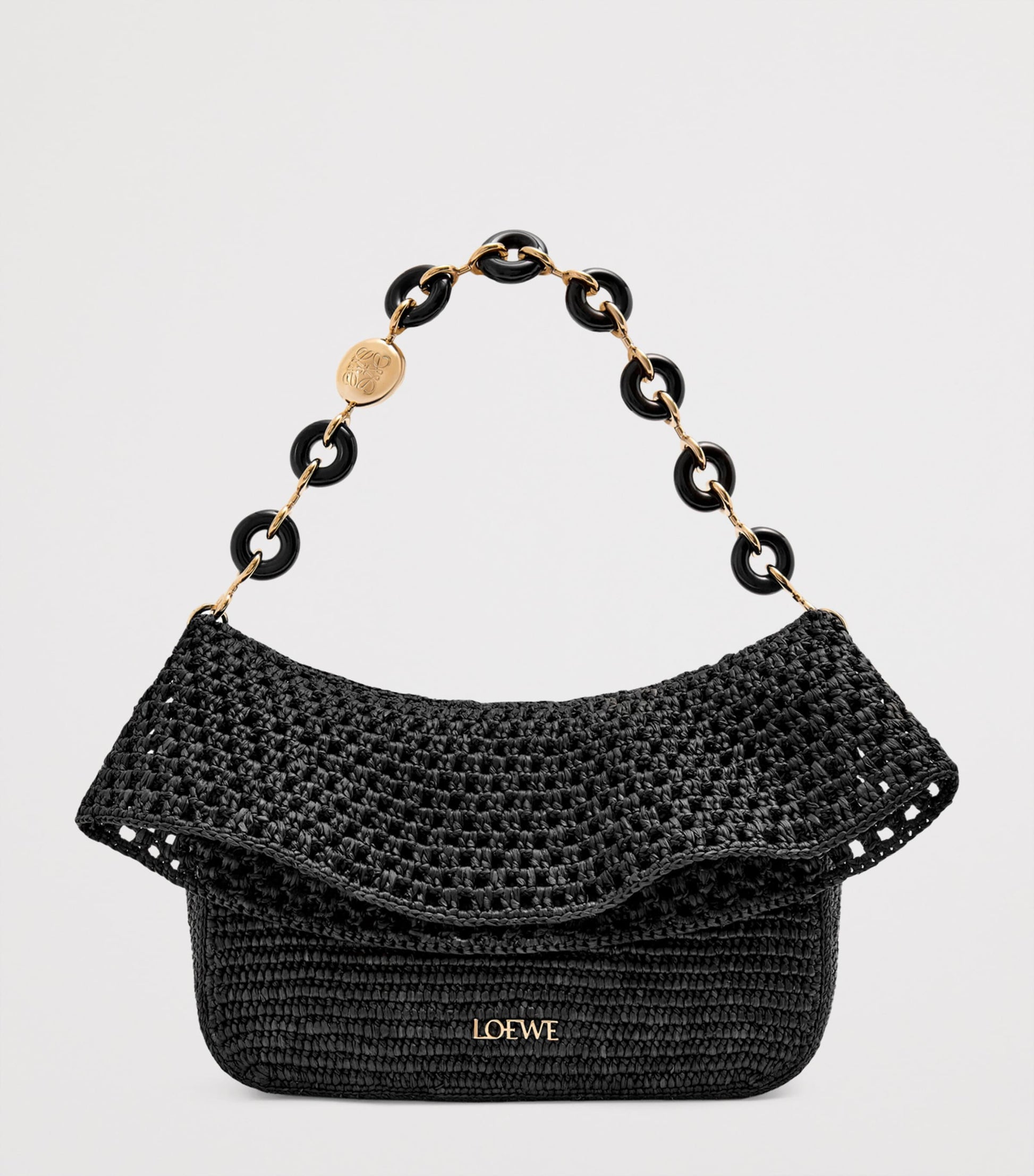 LOEWE Black x Paula's Ibiza Medium Raffia Ola Shoulder Bag