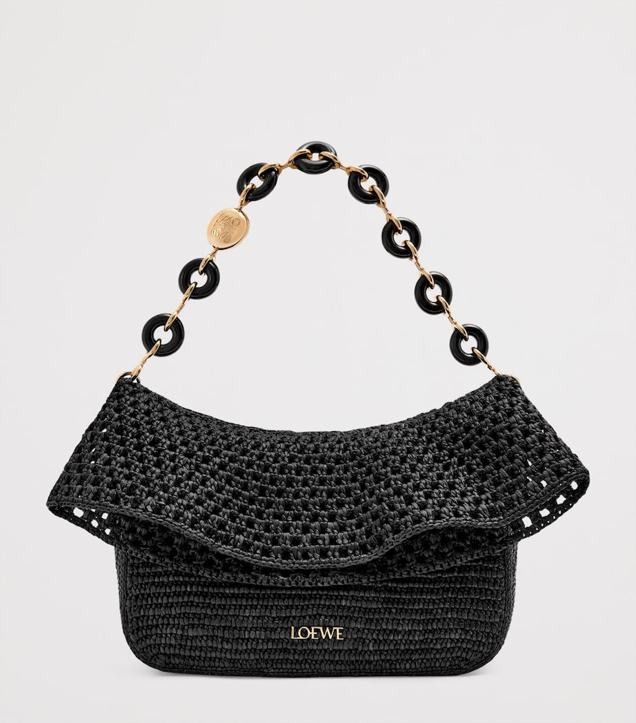 LOEWE Black x Paula's Ibiza Medium Raffia Ola Shoulder Bag