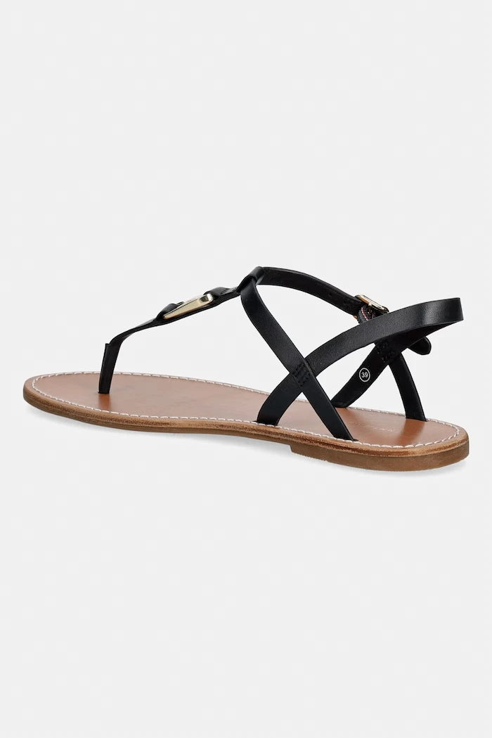 Tommy Hilfiger düz tabanlı kadın deri sandalet LEATHER THONG SANDAL