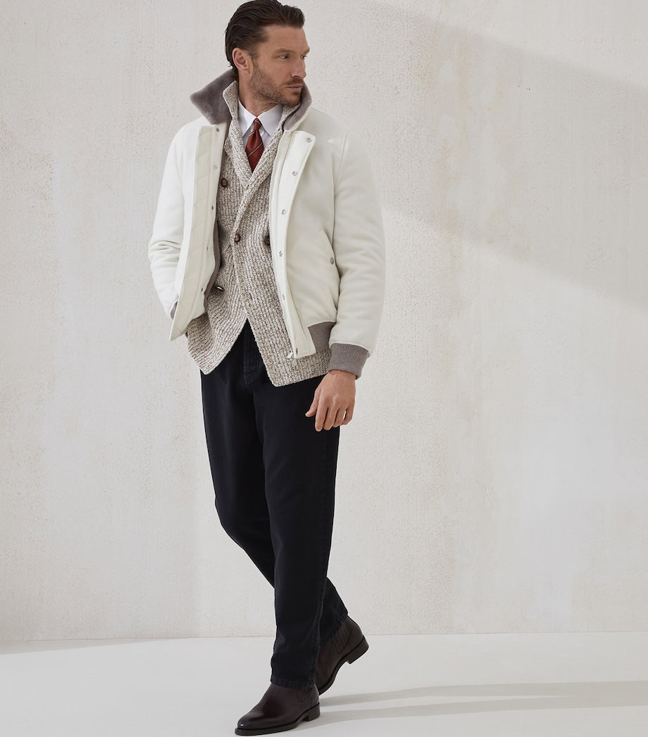 Brunello Cucinelli White Cashmere Aviator Jacket