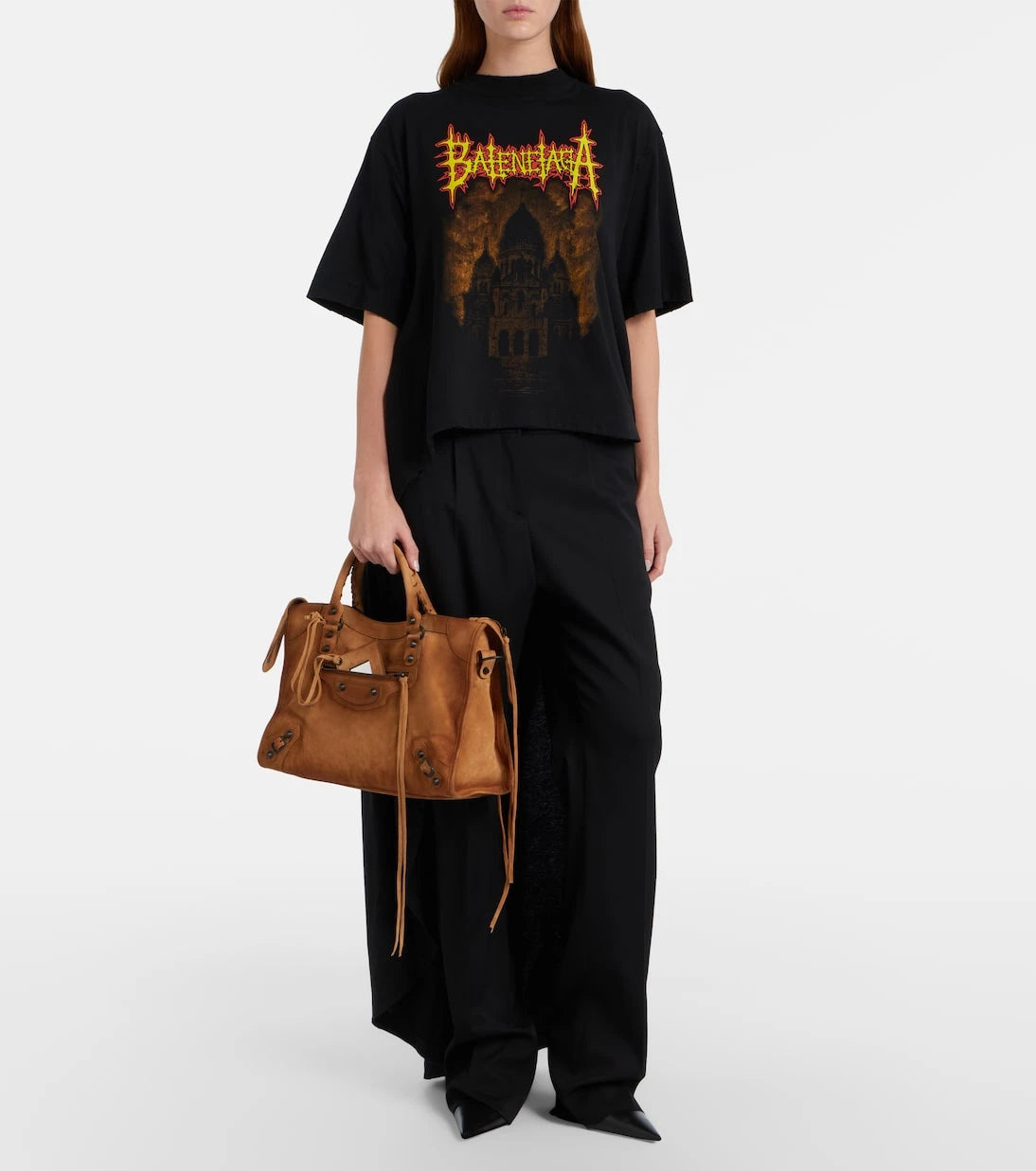 Balenciaga - حقيبة Le City Medium المصنوعة من جلد الشمواه ذات المقبض العلوي