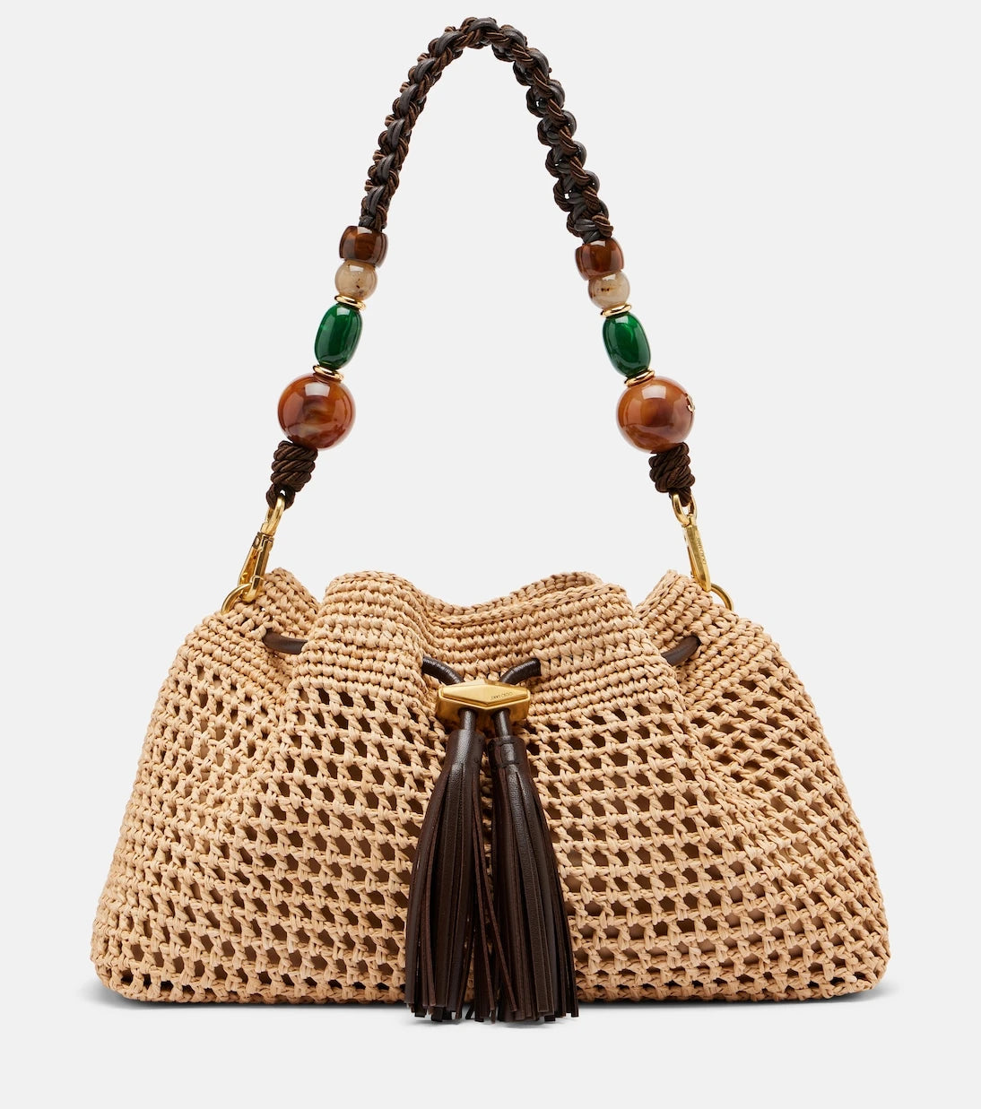 Jimmy Choo - Bon Bon Medium beaded raffia bucket bag