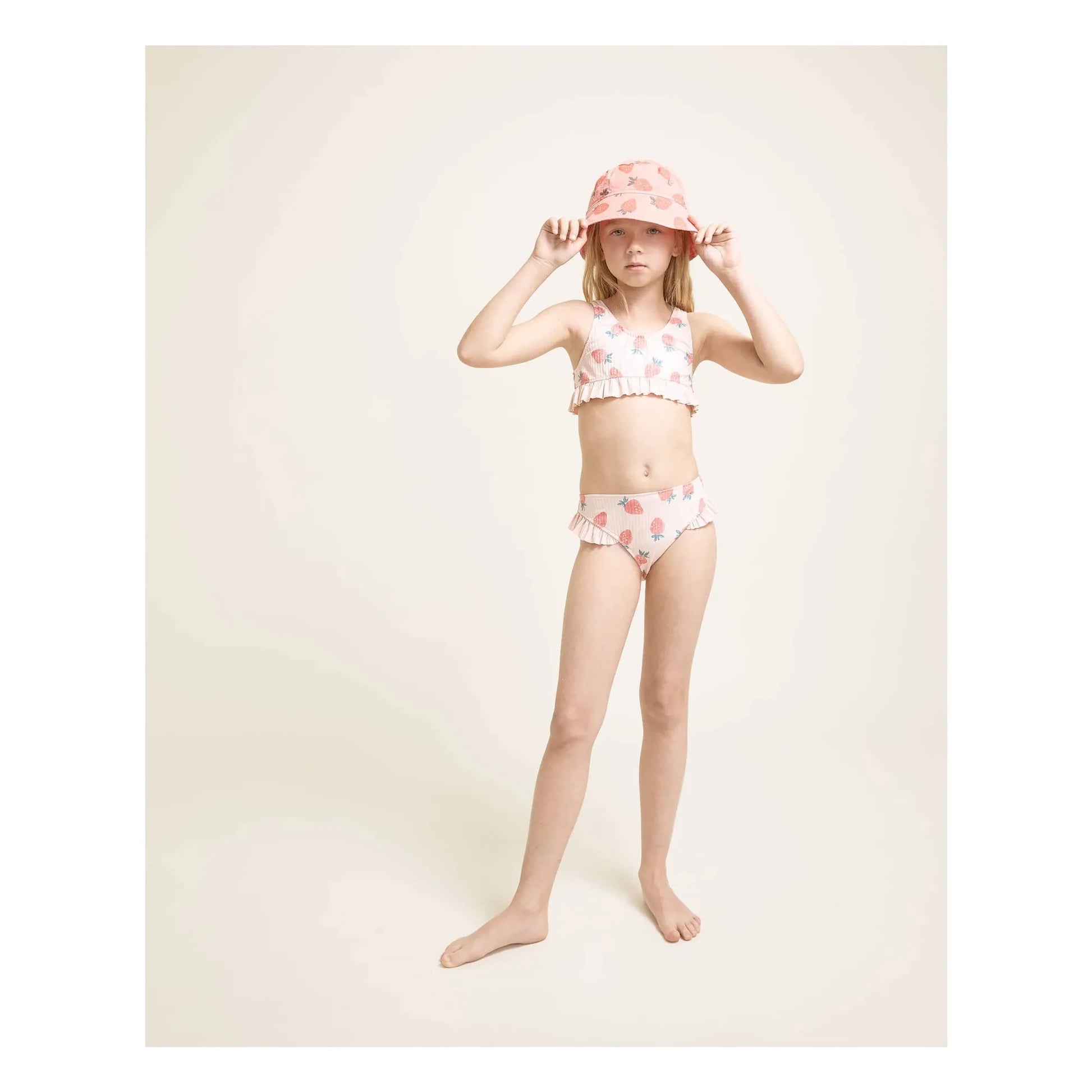 Búho - Strawberry Ribbed Ruffle Swimsuit | Pale Pink