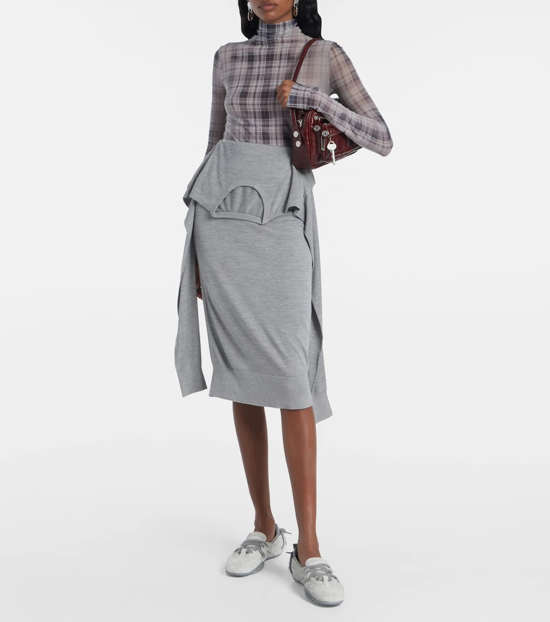 Acne Studios - تنورة متوسطة الطول من الجيرسيه الحريري متعدد الطبقات