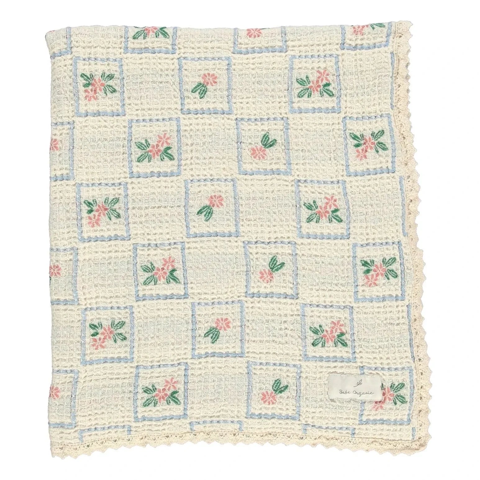 Bebe Organic - Organic Cotton Flowered Waffle Blanket | Ecru