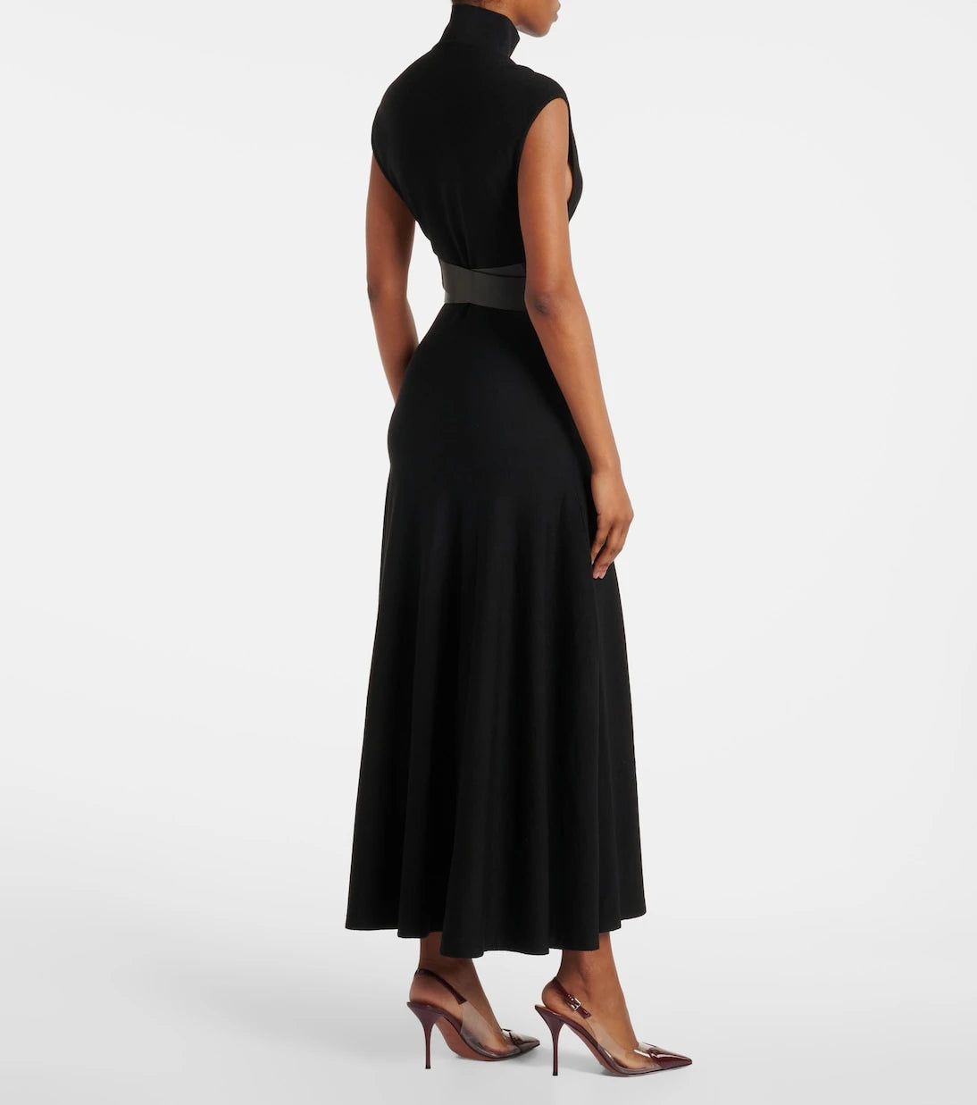 Alaïa - فستان ميدي بحزام من مزيج الصوف