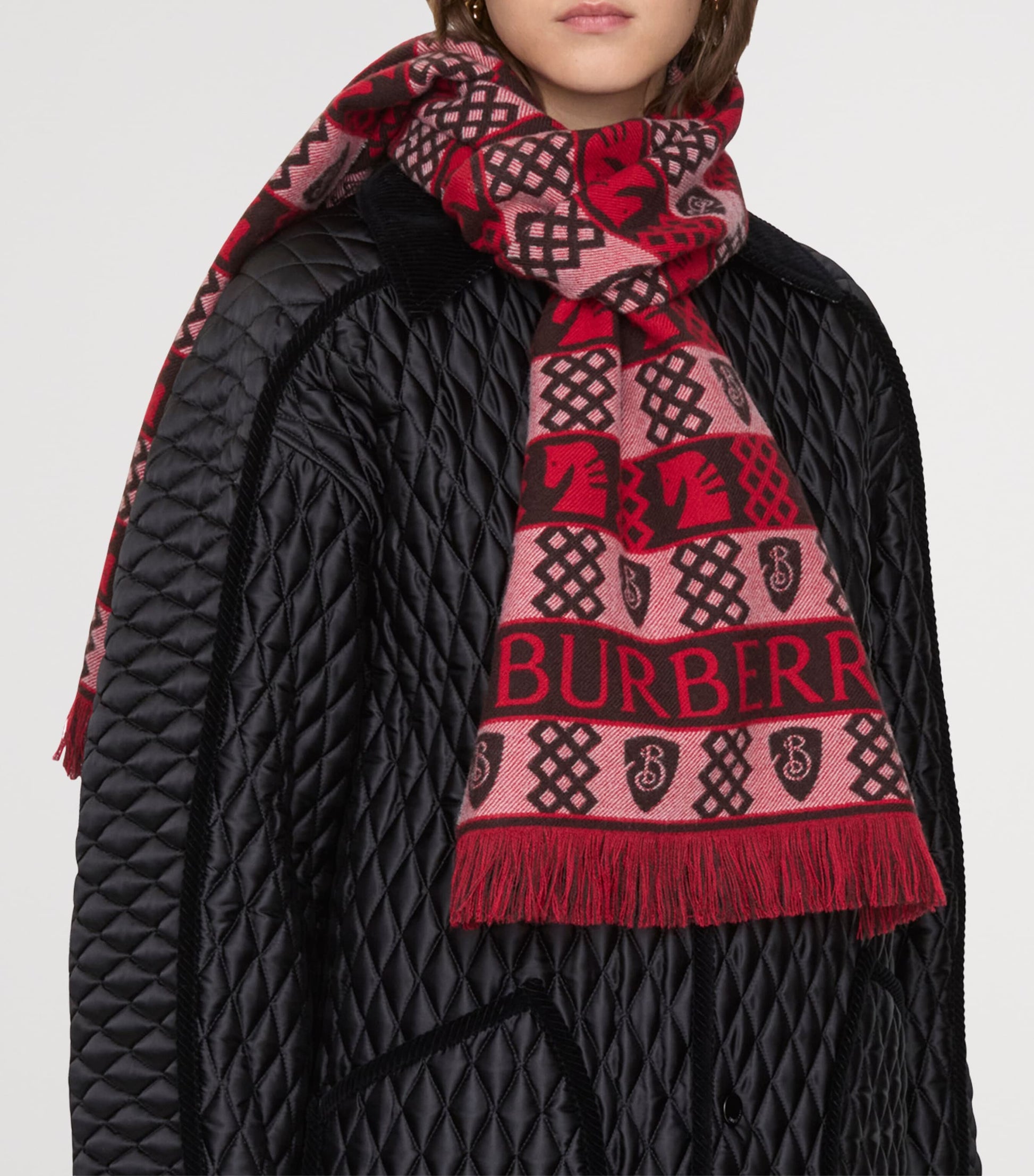 Red Wool Fair Isle Chess Scarf