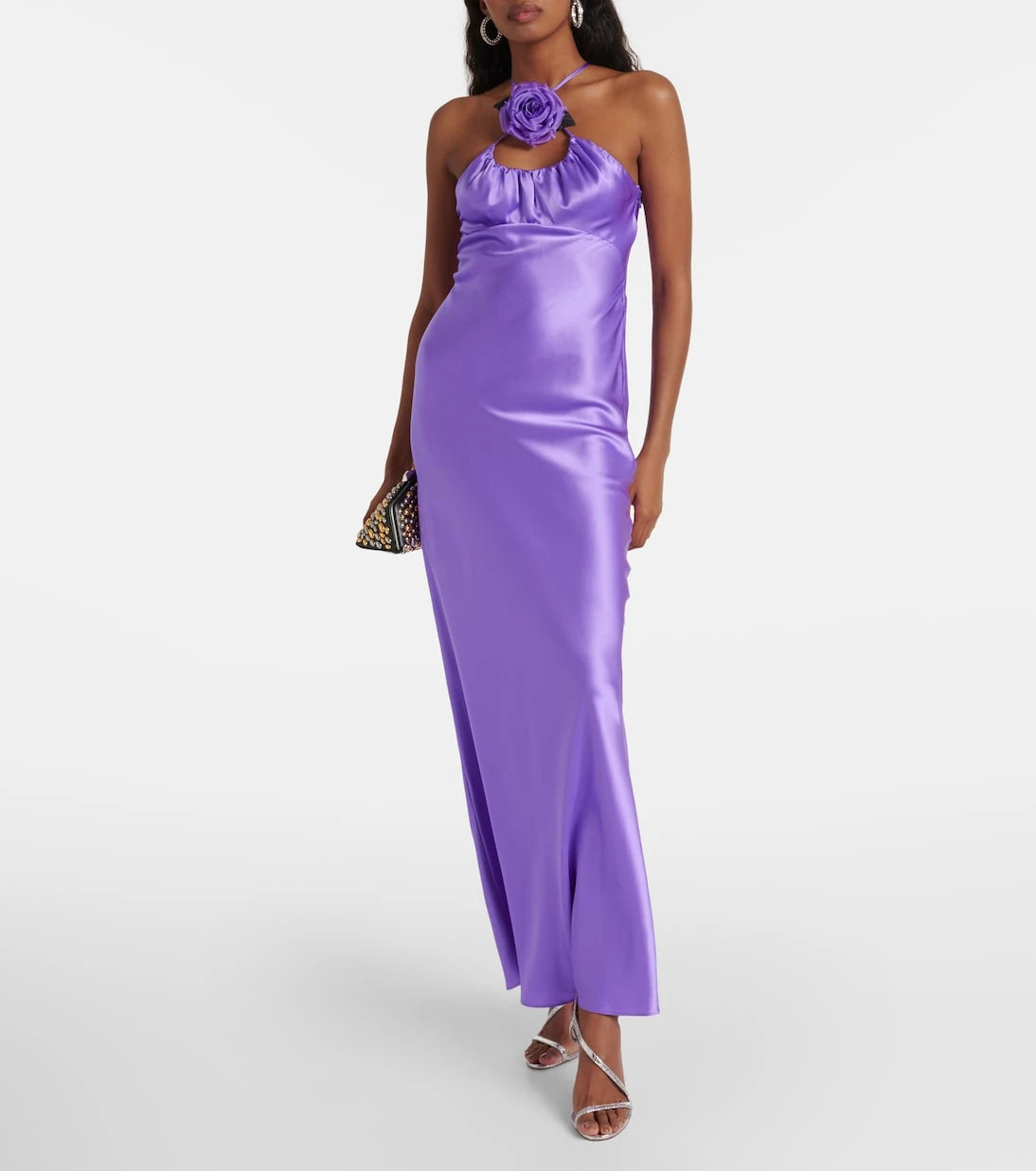 Rodarte - Floral-appliqué silk charmeuse gown