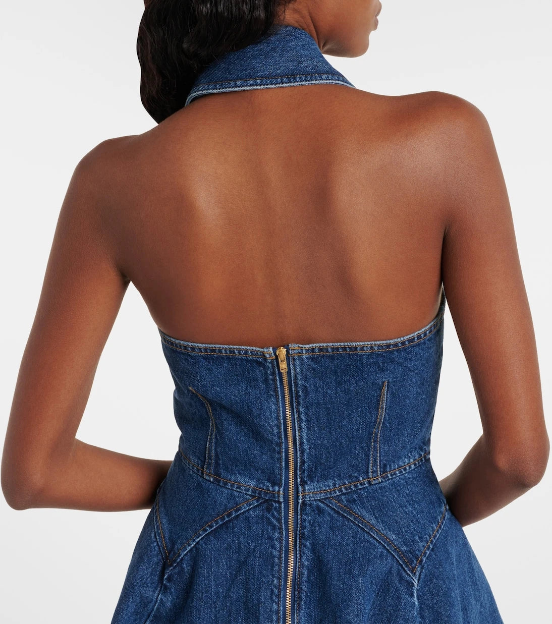 Self-Portrait - Flared denim midi dress