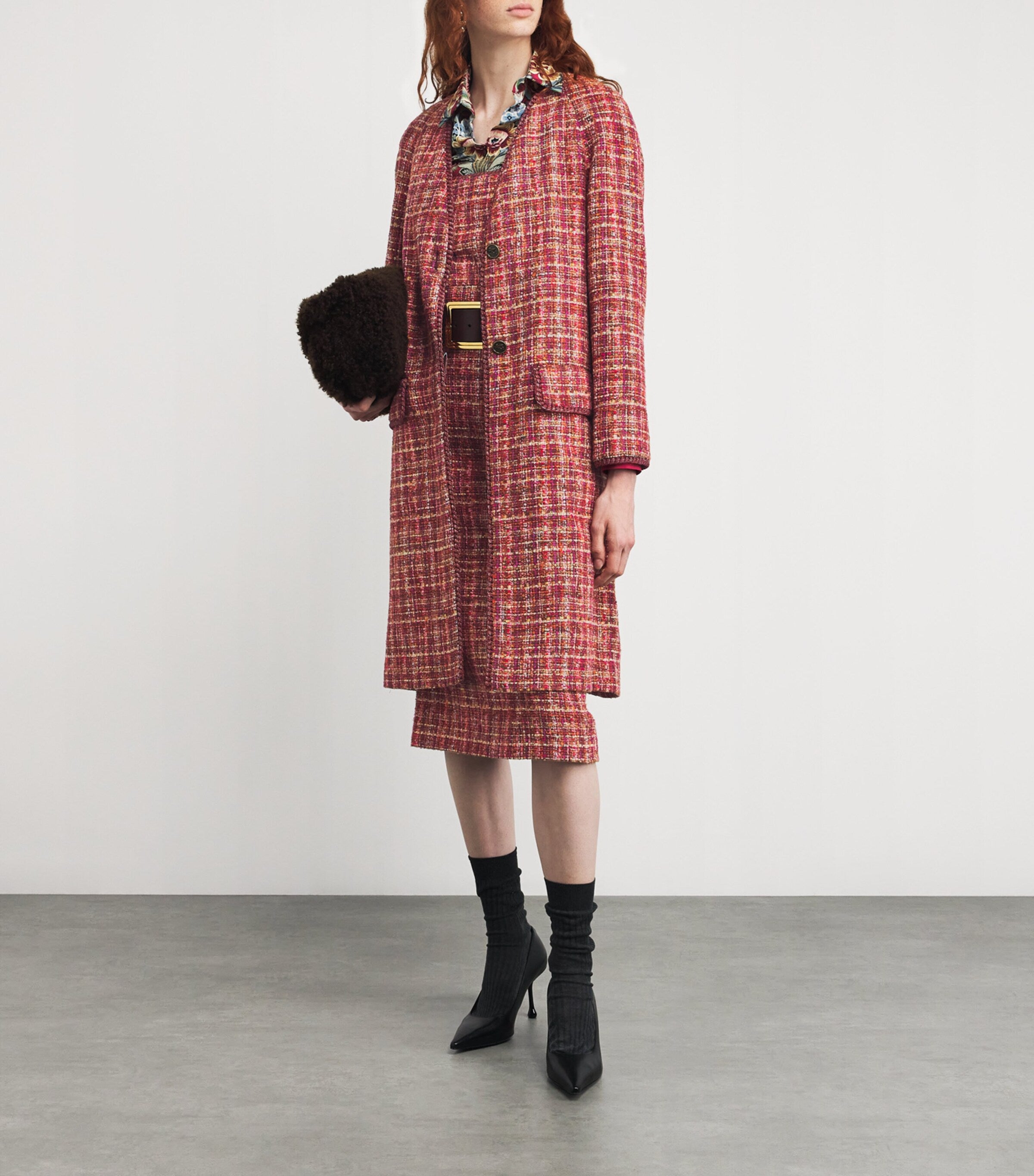 Red Tweed Long Coat