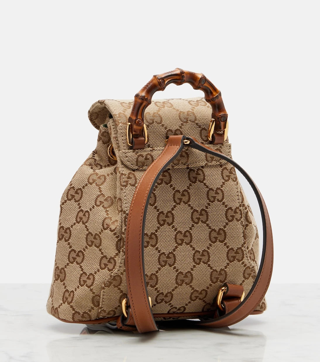 Gucci - Bamboo Orta boy deri detaylı kanvas sırt çantası