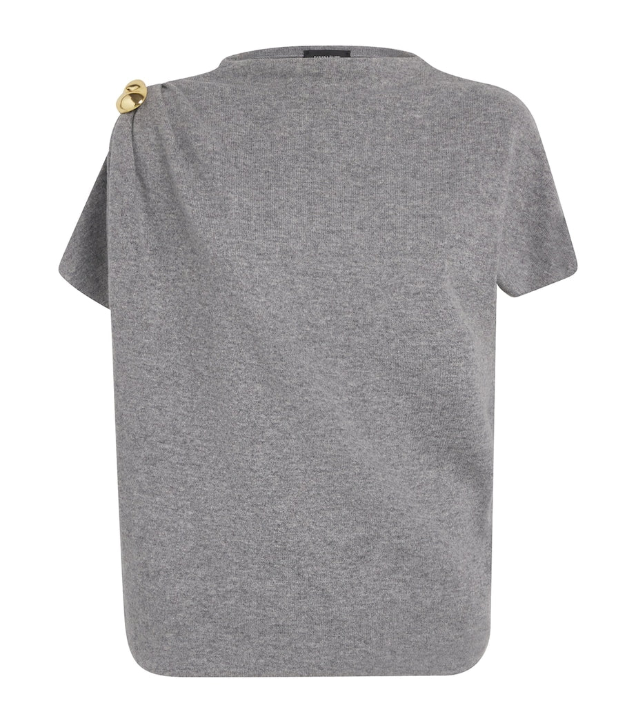 Fabiana Filippi Wool-Silk-Cashmere Brooch-Detail T-Shirt