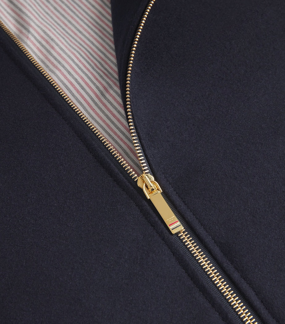 Thom Browne Navy Wool-Leather 4-Bar Oversized Bomber Jacket