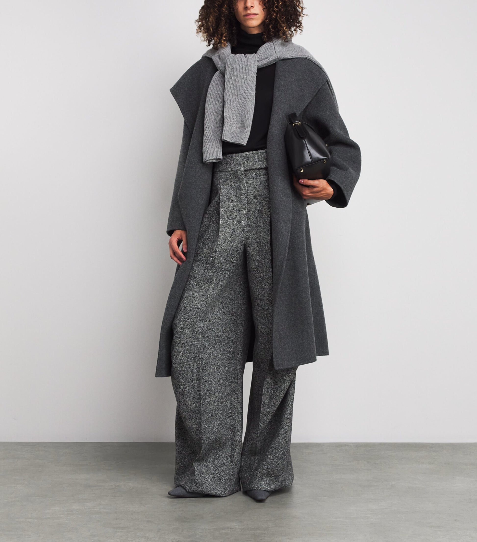 Max Mara Grey Virgin Wool-Cashmere Hooded Coat