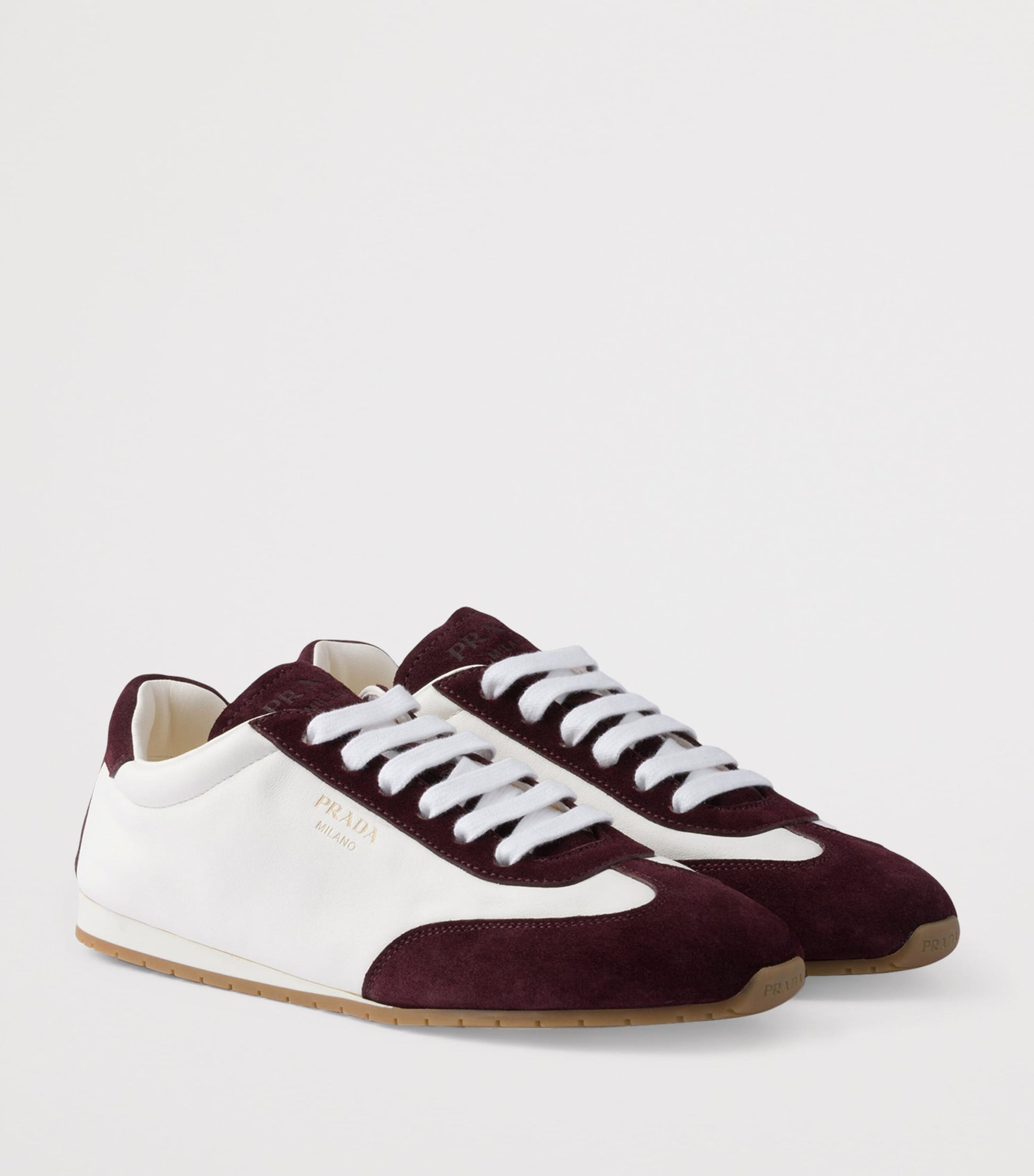 Prada Neutral Nappa Leather and Suede Sneakers