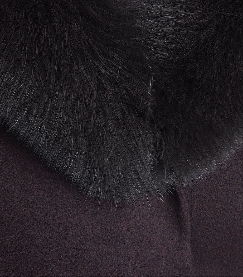 Yves Salomon Red Wool-Cashmere Fur-Trim Coat