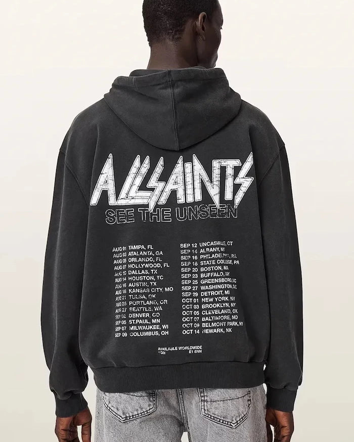 AllSaints pamuklu kapüşonlu erkek sweatshirt CHROMIUM