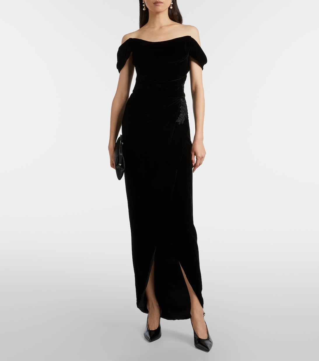 Costarellos - Embellished off-shoulder velvet gown