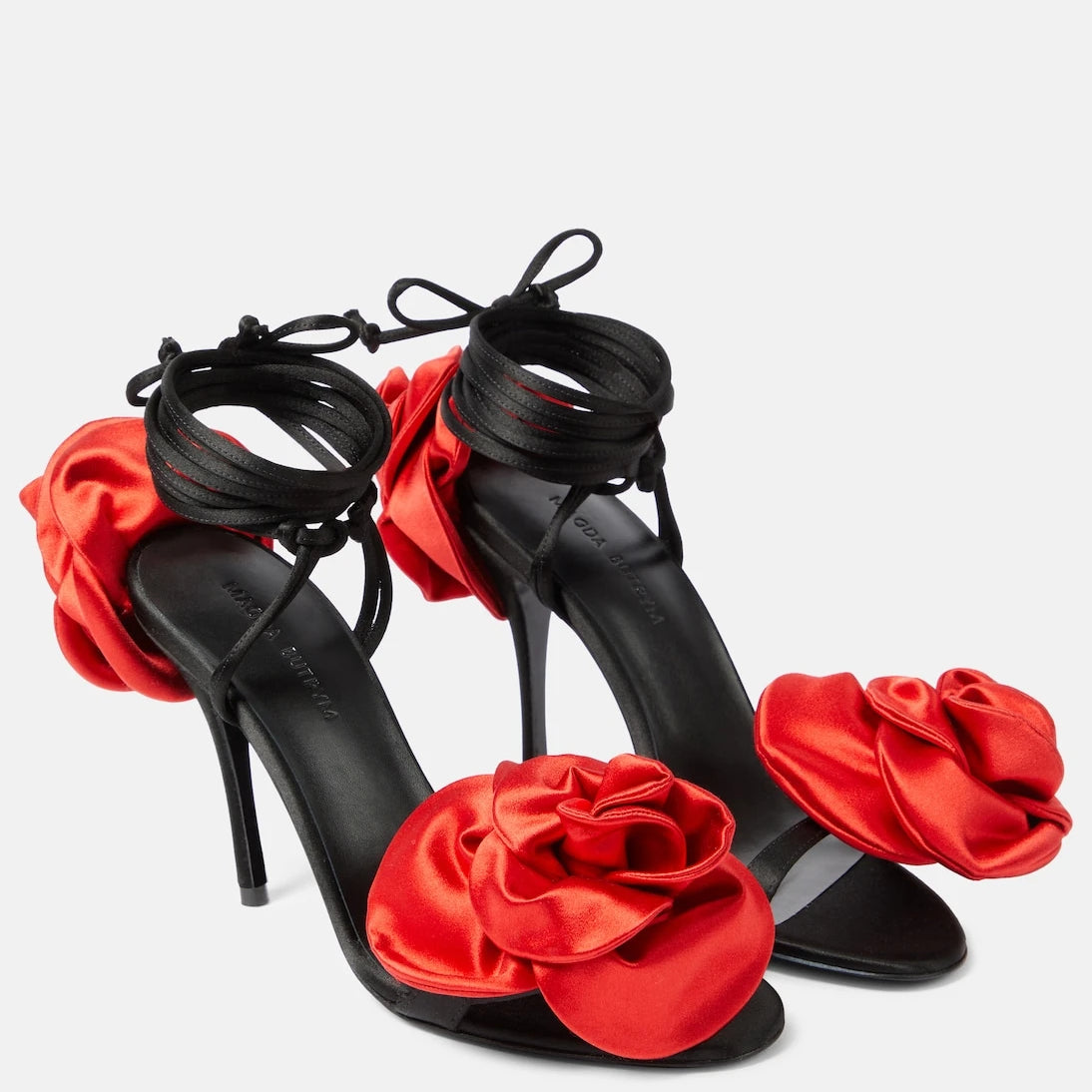 Magda Butrym - Floral-appliqué satin slingback sandals