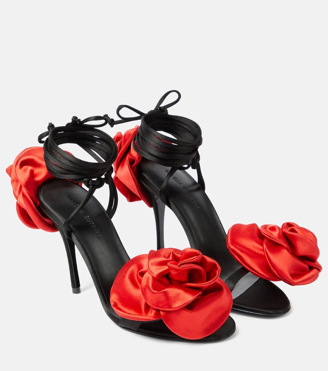 Magda Butrym - Floral-appliqué satin slingback sandals