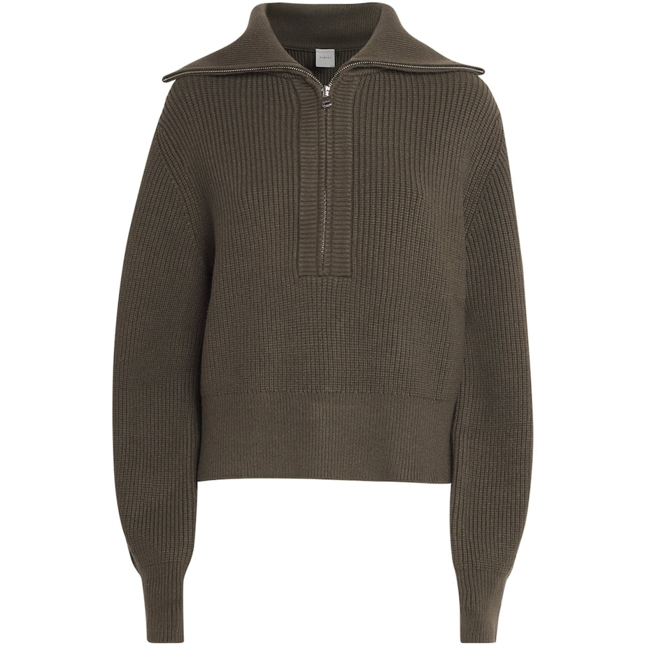 Varley Brown Ribbed Half-Zip Maura Sweater