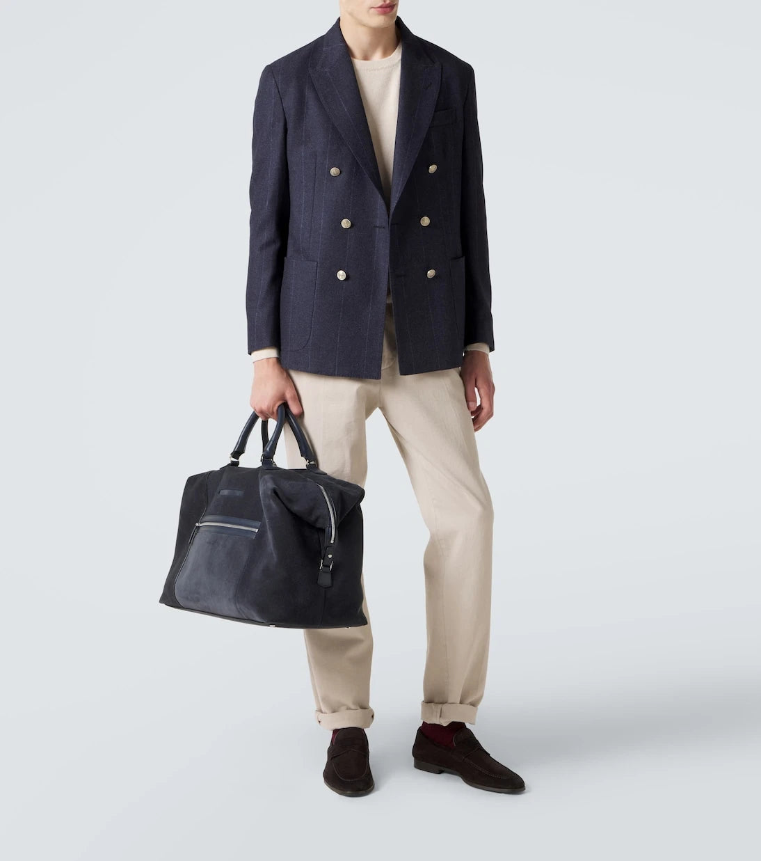 Kiton - Leather-trimmed suede duffel bag