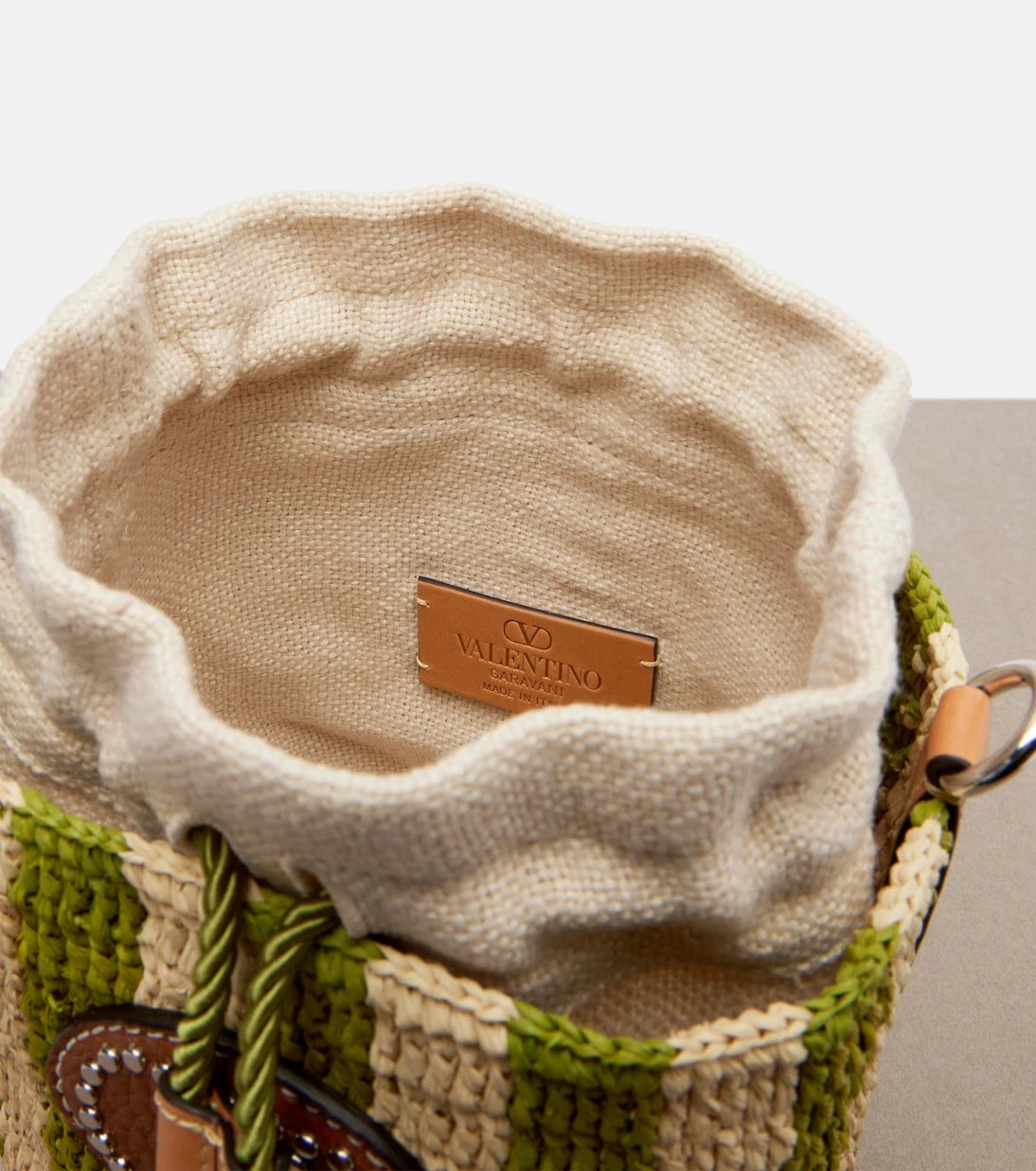 Valentino Garavani - VLogo Mini striped raffia tote bag