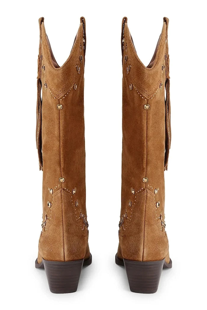 Kurt Geiger London kadın süet kovboy çizmeleri Oxford Western Tassel