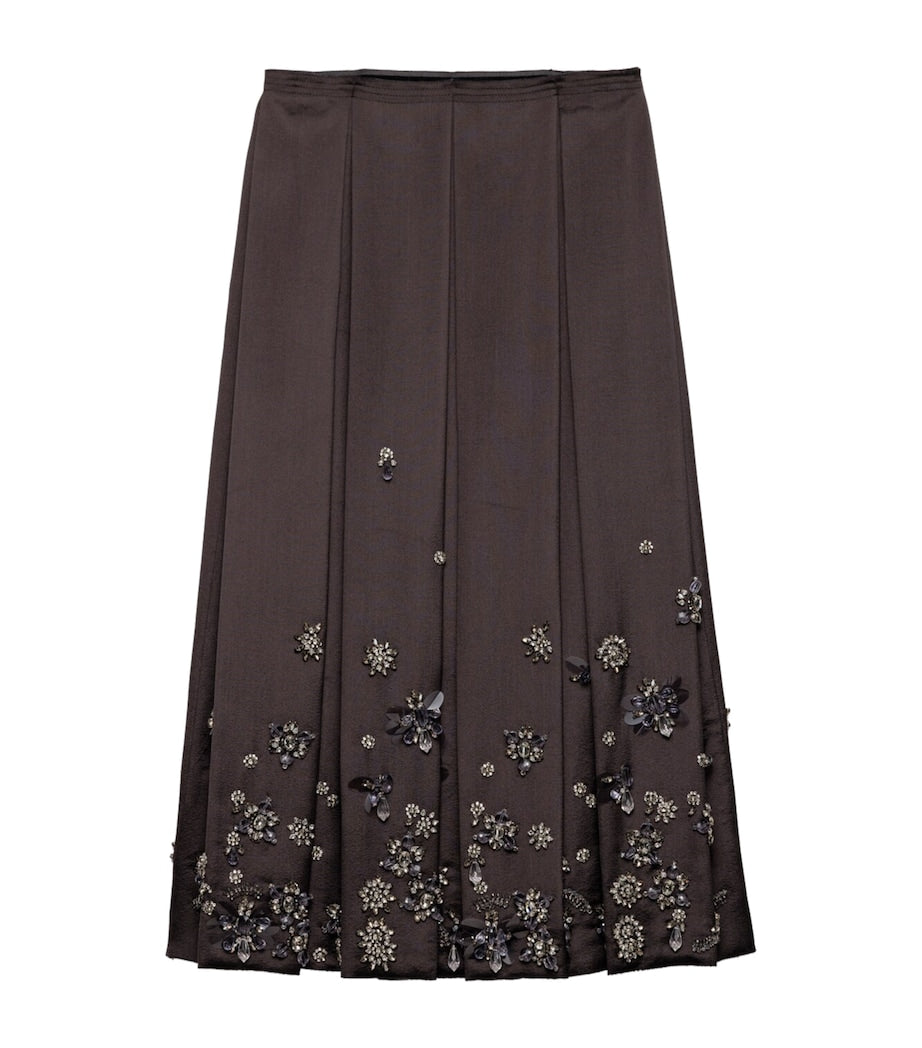 Prada Grey Silk-Wool Embroidered Skirt