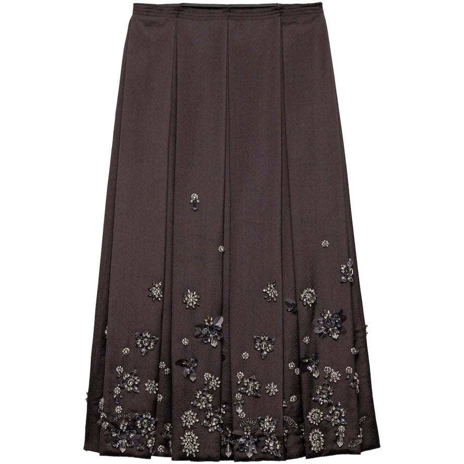 Prada Grey Silk-Wool Embroidered Skirt