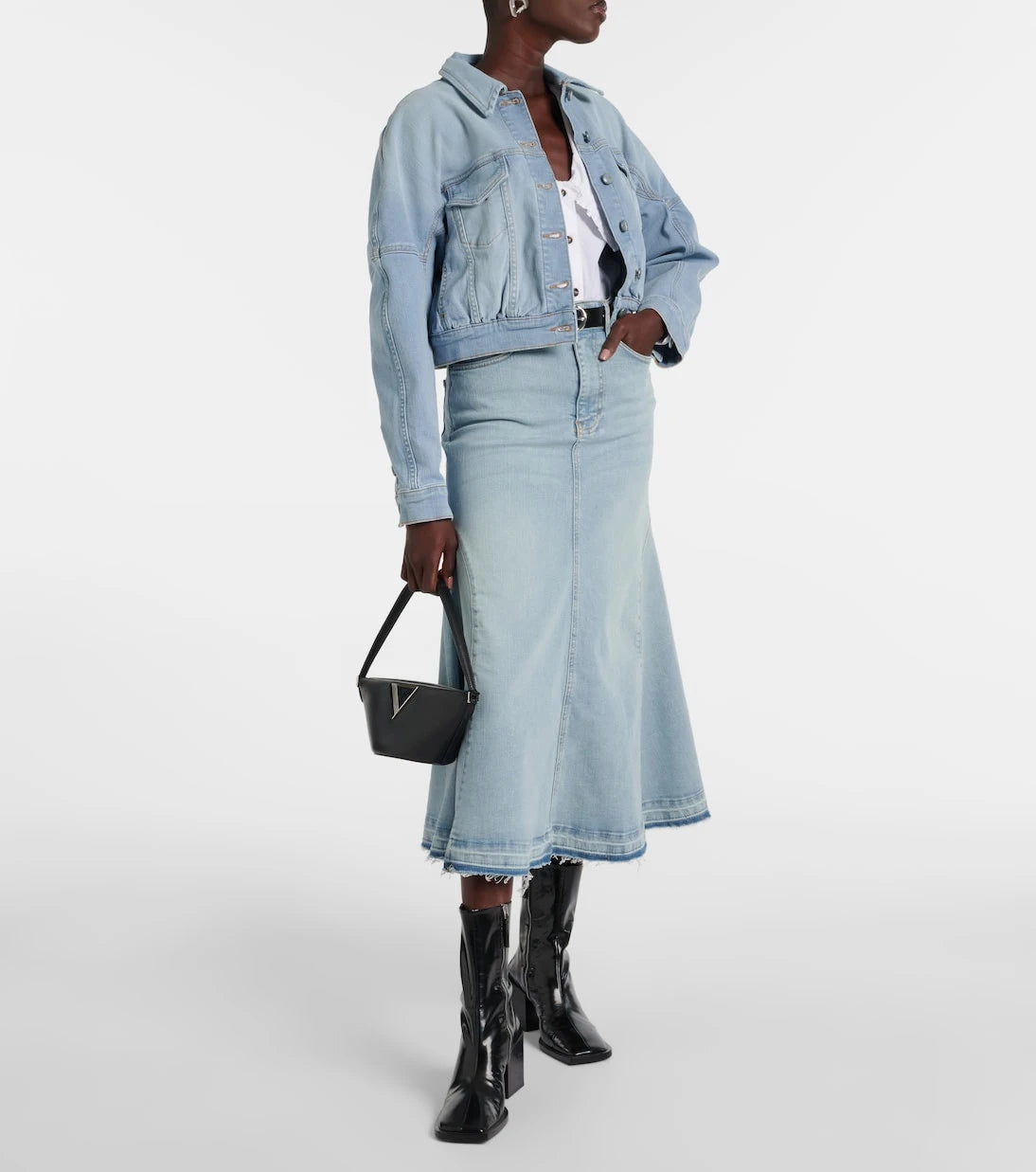 Ganni - High-rise denim midi skirt