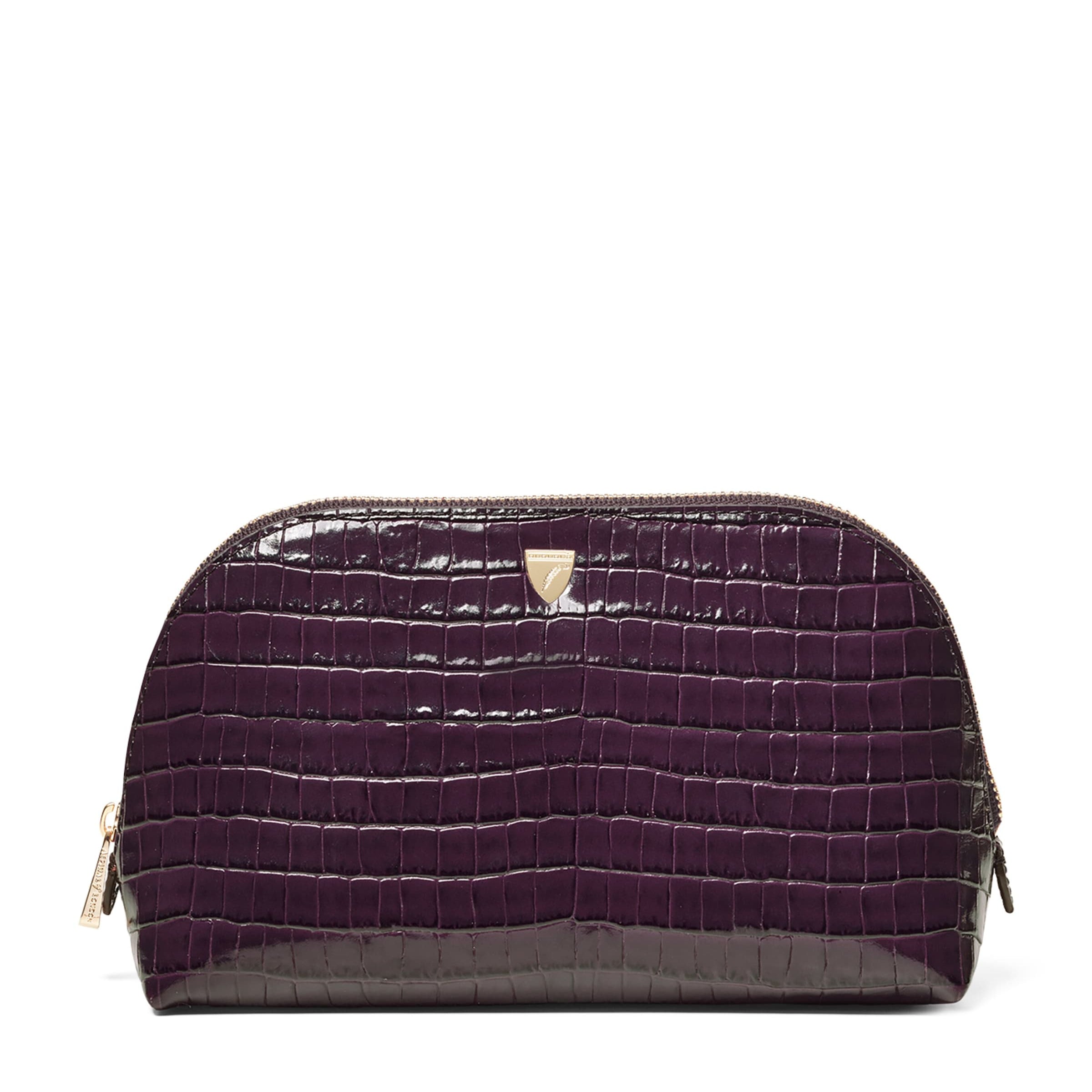 Small Leather Croc-Embossed Cosmetic Case