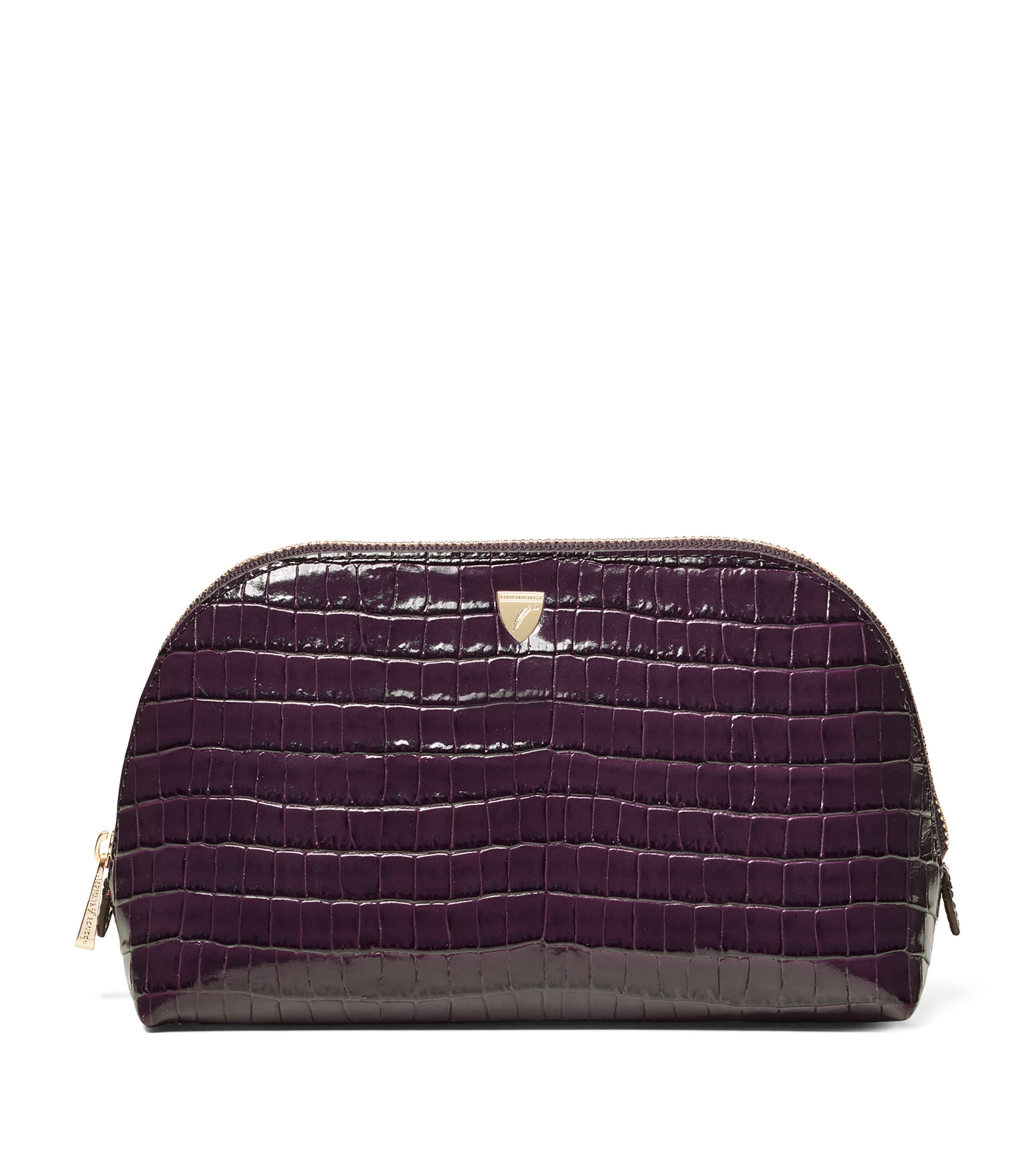 Small Leather Croc-Embossed Cosmetic Case