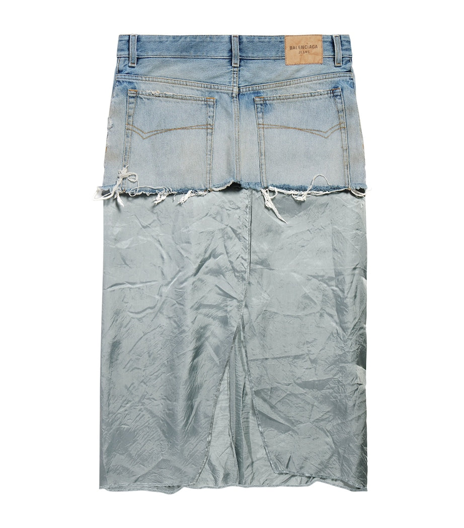 Balenciaga Navy Ripped Off Denim Midi Skirt