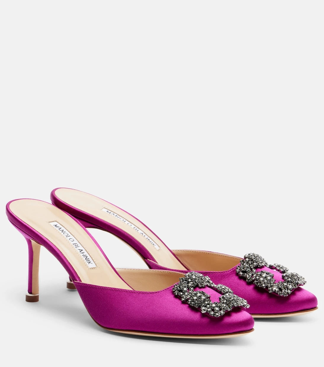 Manolo Blahnik - Hangisimu 70 embellished satin mules