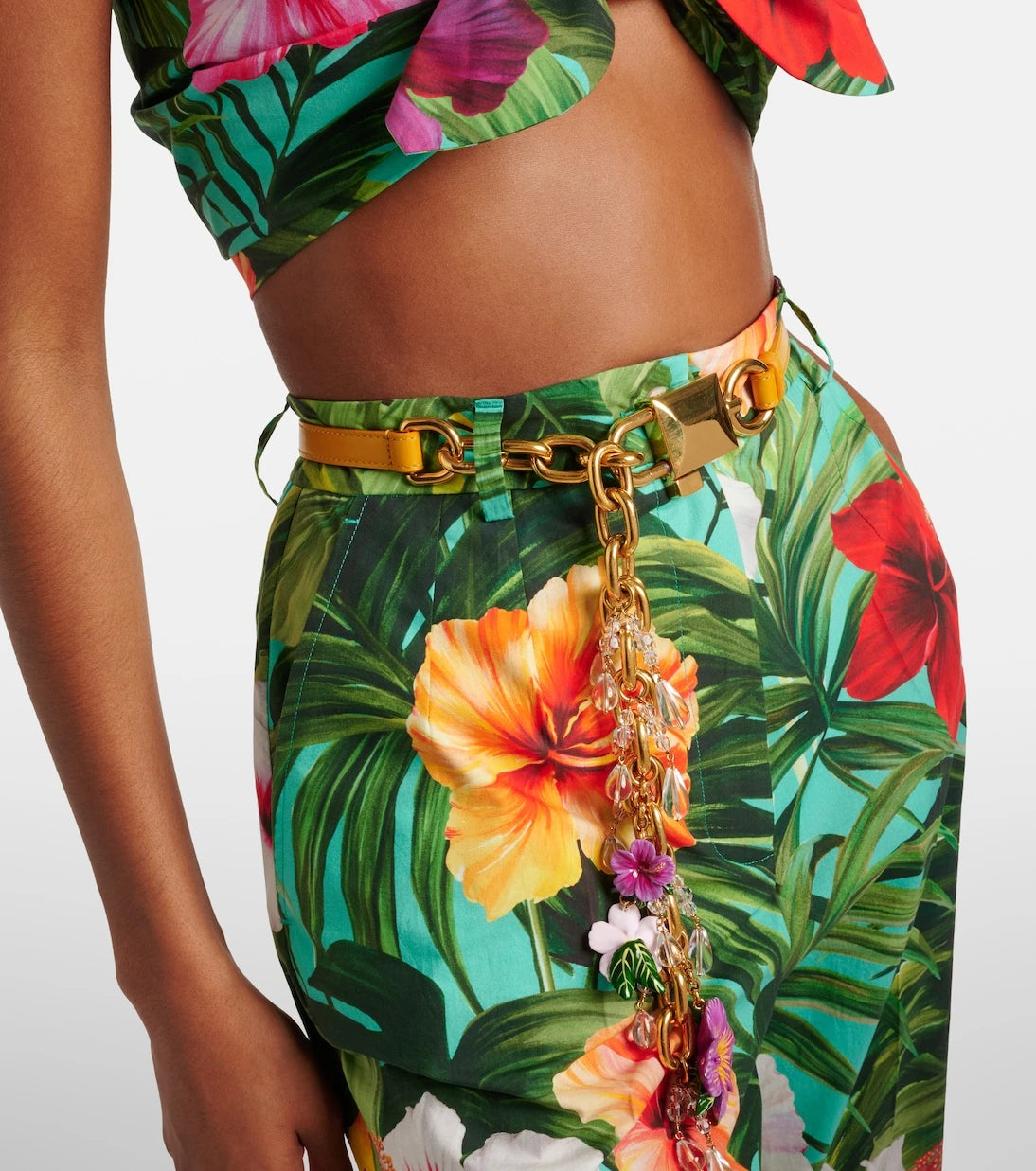 Dolce&Gabbana - Embellished floral leather and chain belt